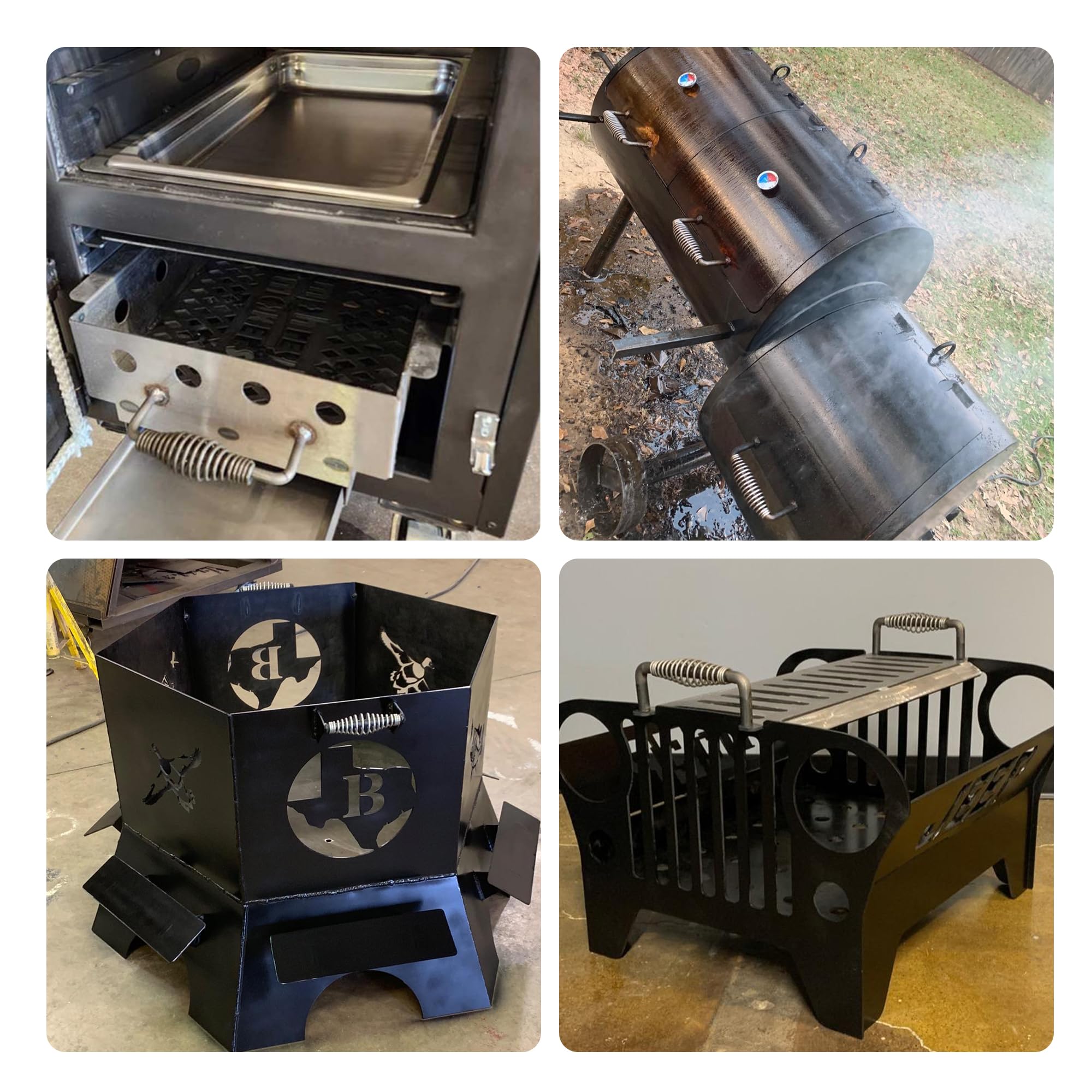 Paquete de 2 manijas de resorte para barbacoa, manijas de estufa de madera de acero inoxidable, manija de puerta de resorte de 5.5 pulgadas para parrillas de barbacoa, hoyos, ahumadores de barbacoa, 5