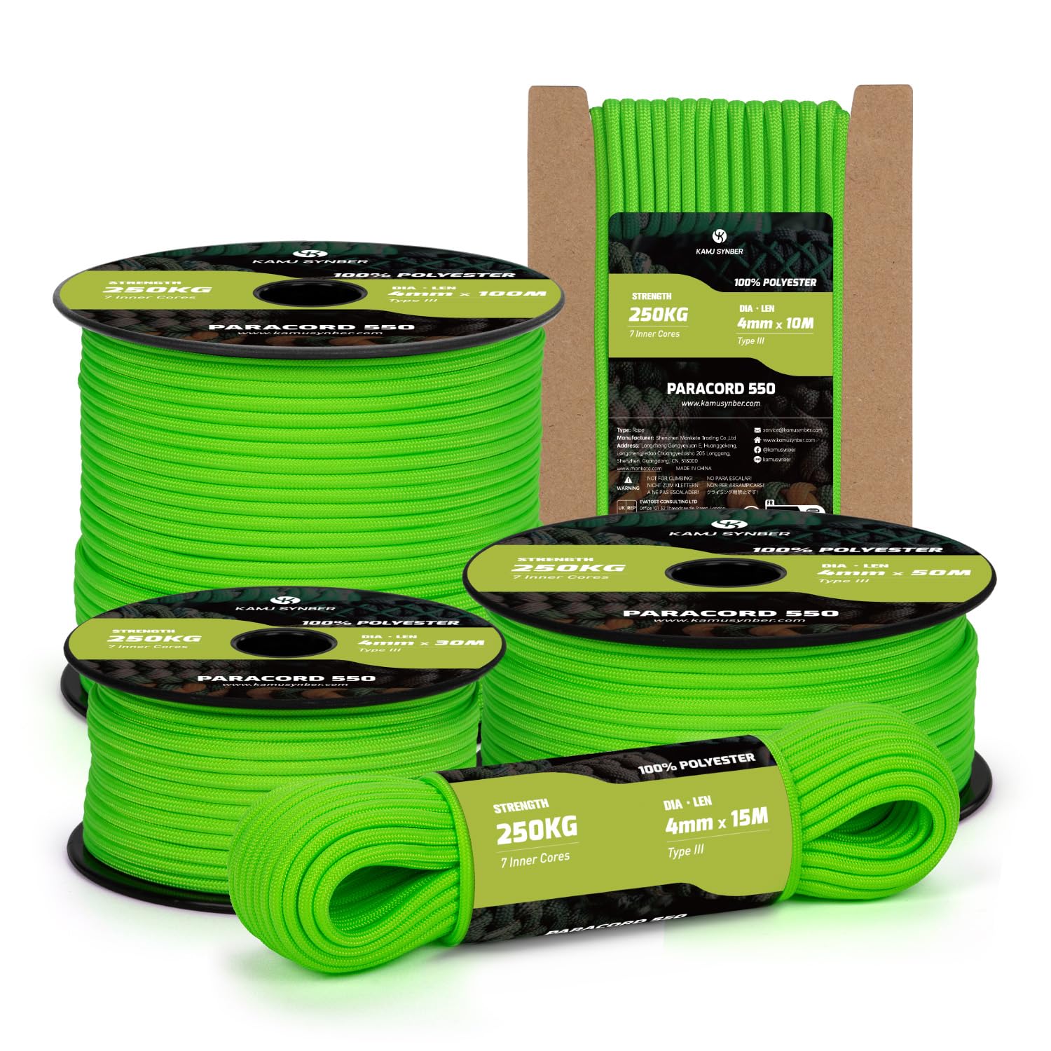 Kamu Synber Paracord 550 Type III 4mm 15m 7 Strands Cord Tactical Rope