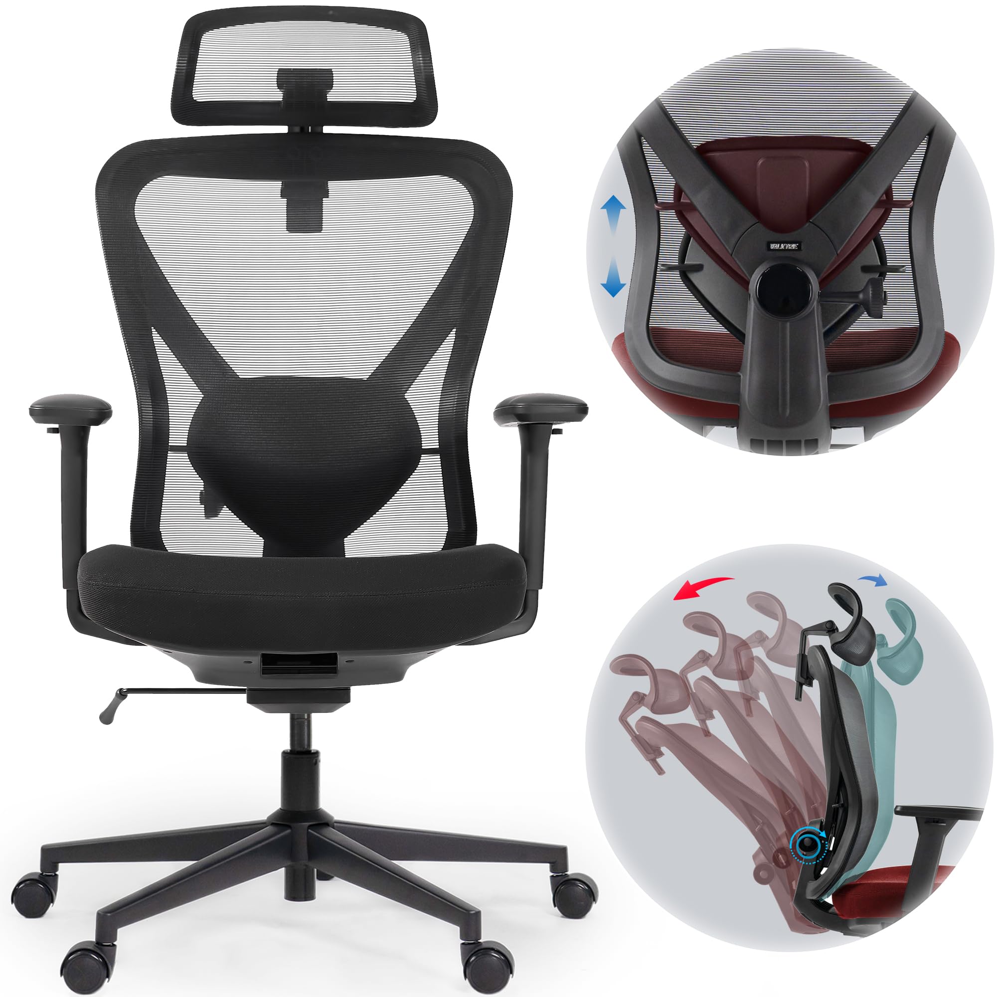 Realm of Thrones - VALKYRIE Ergonomic Office Chair for Home, Mesh Desk Chair, Heavy Duty Metal Base, Adjustable Height, Lumbar Support, 3D Armrests & Headrest, Comfort Forward-Tilt, Swivel Work Chair
