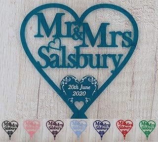 Personalised Wedding Cake Topper Swirl Love Heart Cake Decorations - Mr & Mrs/Couples Names/Mr & Mr/Mrs & Mrs Surname & Date Wedding Decor (12.5cm)