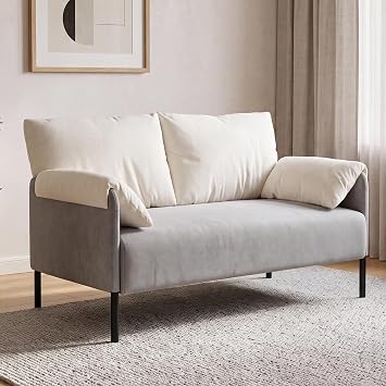 LSSBOUGHT Modern Loveseat Sofa,Chenille Fabric Armchairs, Accent Chair,Living Room Chair for Bedroom,Apartment,Small Space Gray, 1 Loveseat