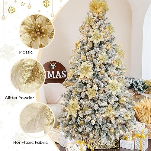 Miniatura 3 de Alupssuc 24PCS 6"& 9 inch Large Gold Artificial Poinsettia Christmas Flowers Decoration,Glitter Faux Ornaments for Xmas Tree Wreath Garlands New