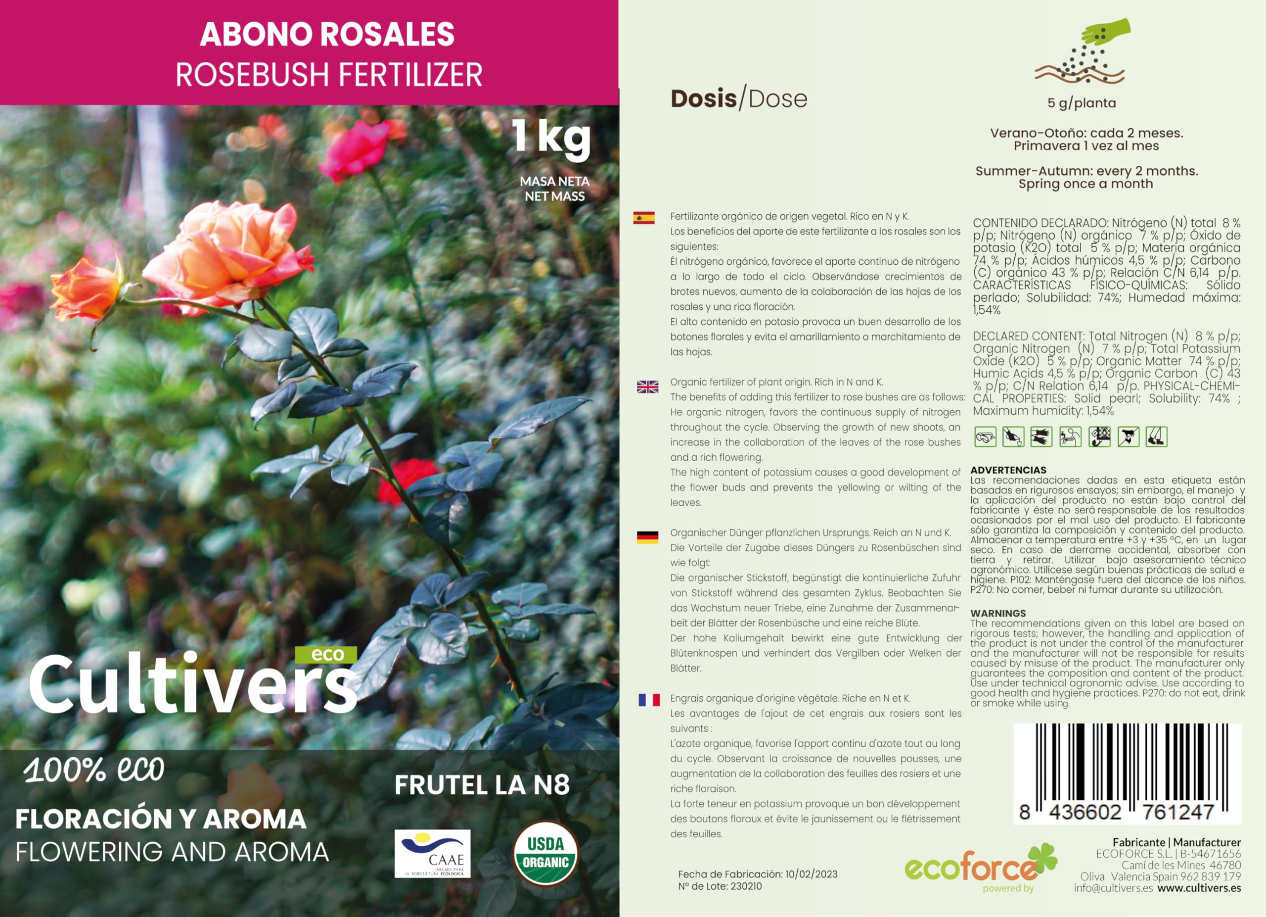 CULTIVERS Engrais Spécial Roses et Grimpeurs 5 Kg - Engrais Organique 100% Biologique et Végétalien