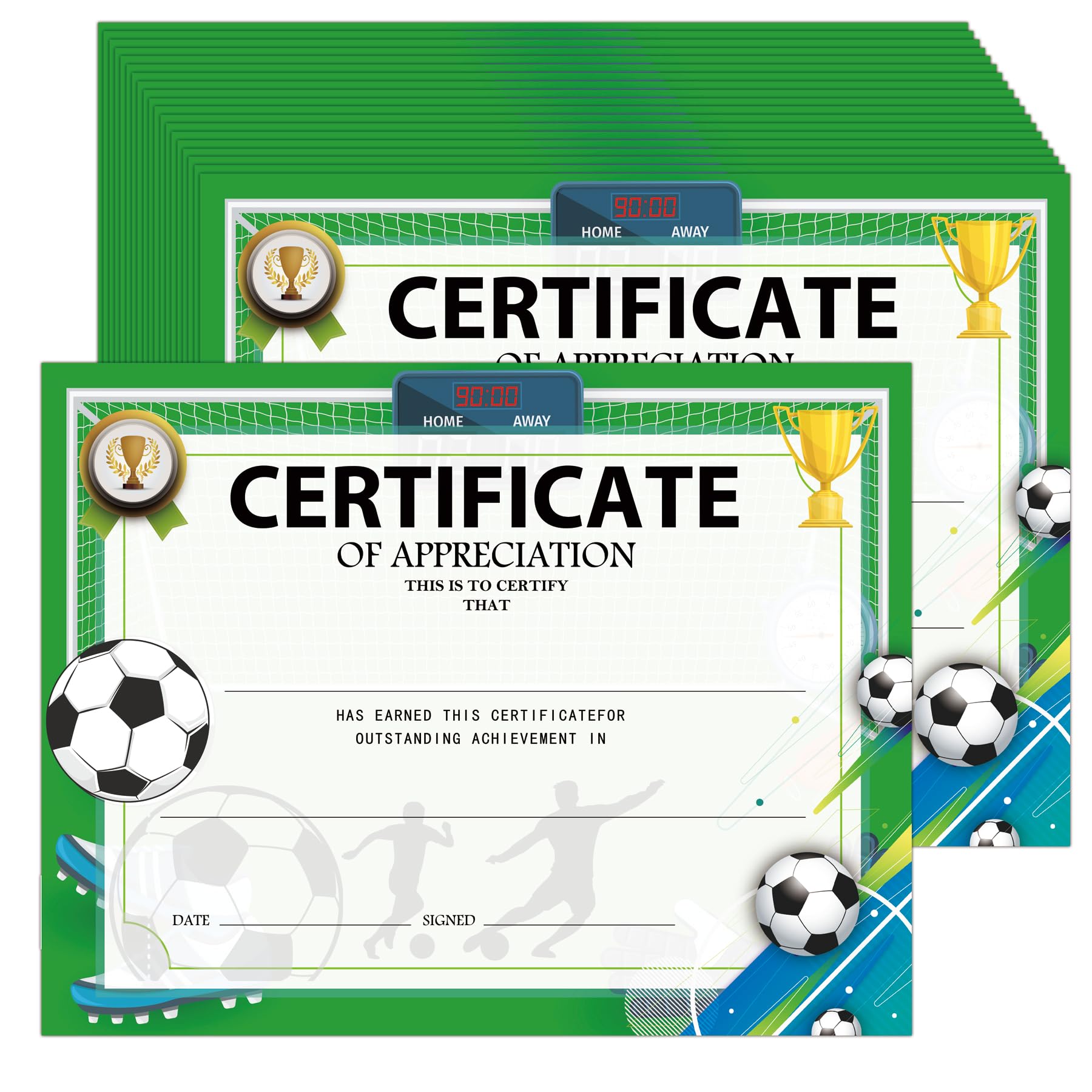 25 Pcs Soccer Team Award Certificates 8.5 x 11 Inch End of Season Soccer Certificates Youth Sports Ceremony Recognition Awards of Coach Teacher and Kids