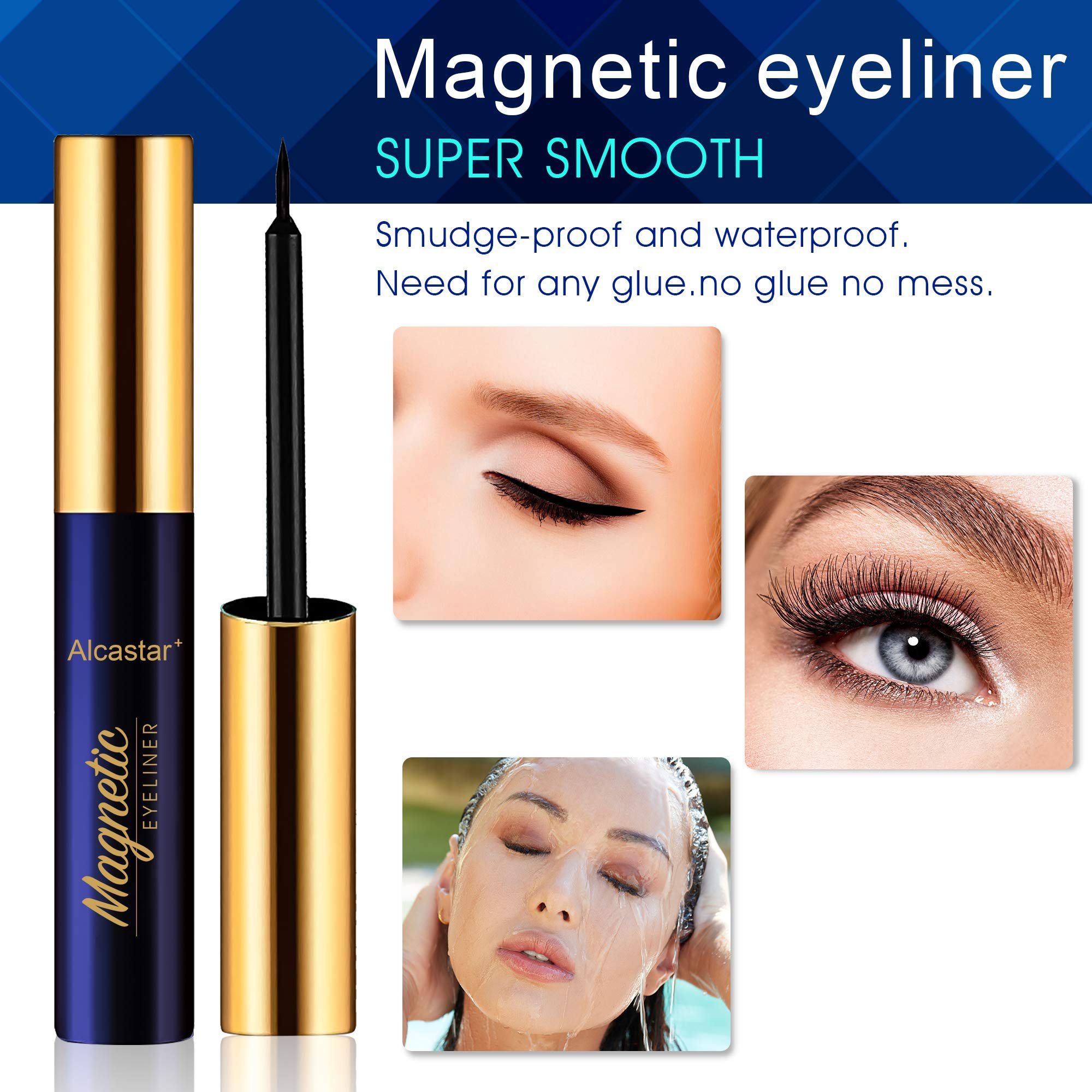 Alcastar Magnetic Eyelashes with Eyeliner Kit, Reusable Waterproof Lashes