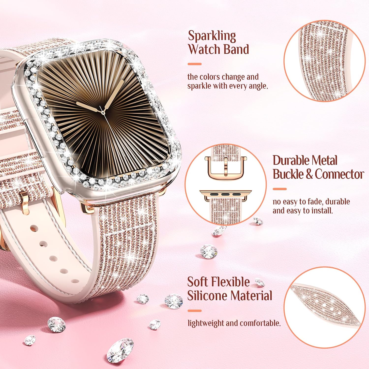 Goton Bling Silicone Band Case Compatible for Apple Watch Series 11 10 42mm with Edge Protector Cover[No Glass], Strap Color Changes with Angle for iWatch Series 11/10 42 mm