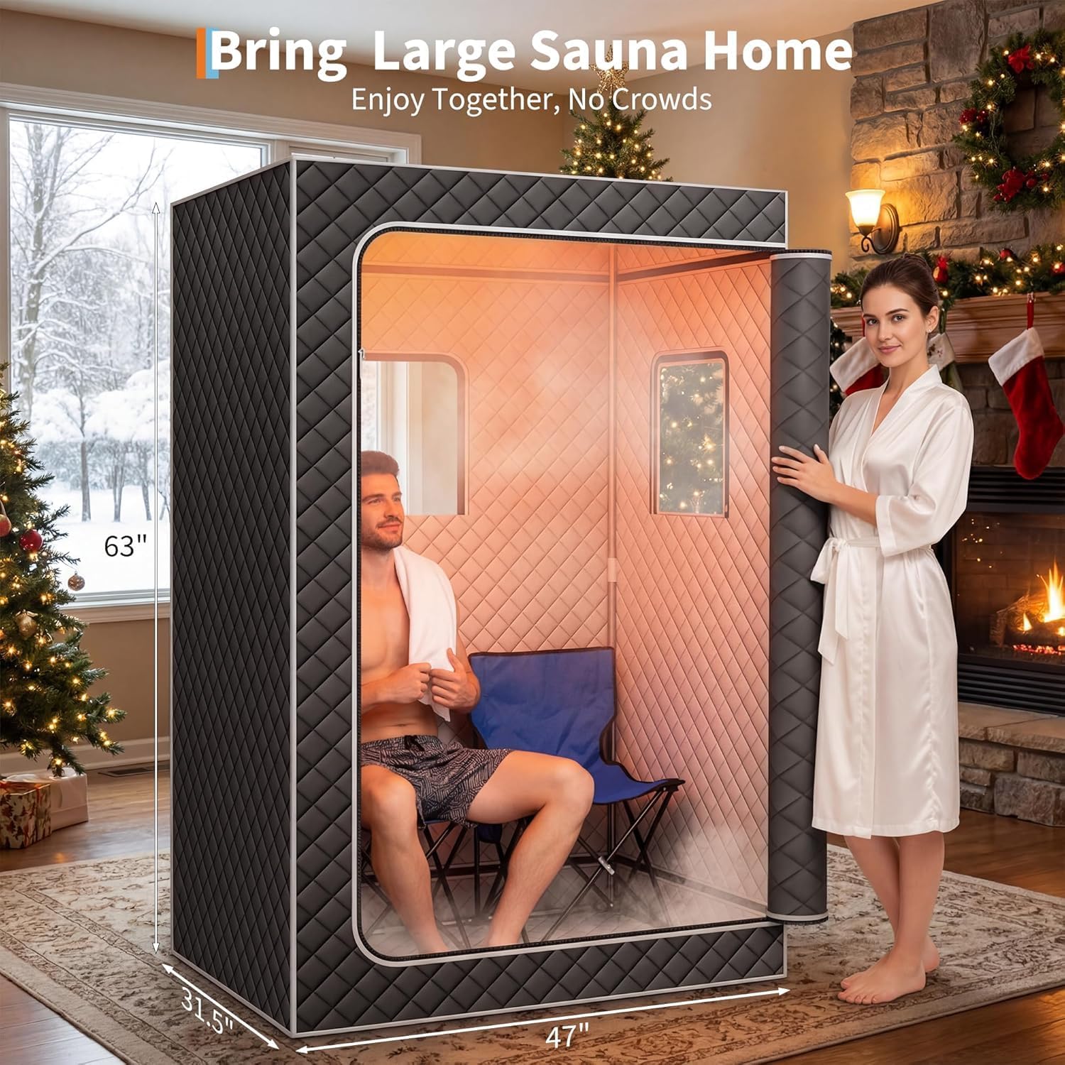Garvee Sauna Portable 2 Personnes 1500W 4L 9 Niveaux Télécommande 120x80x160cm