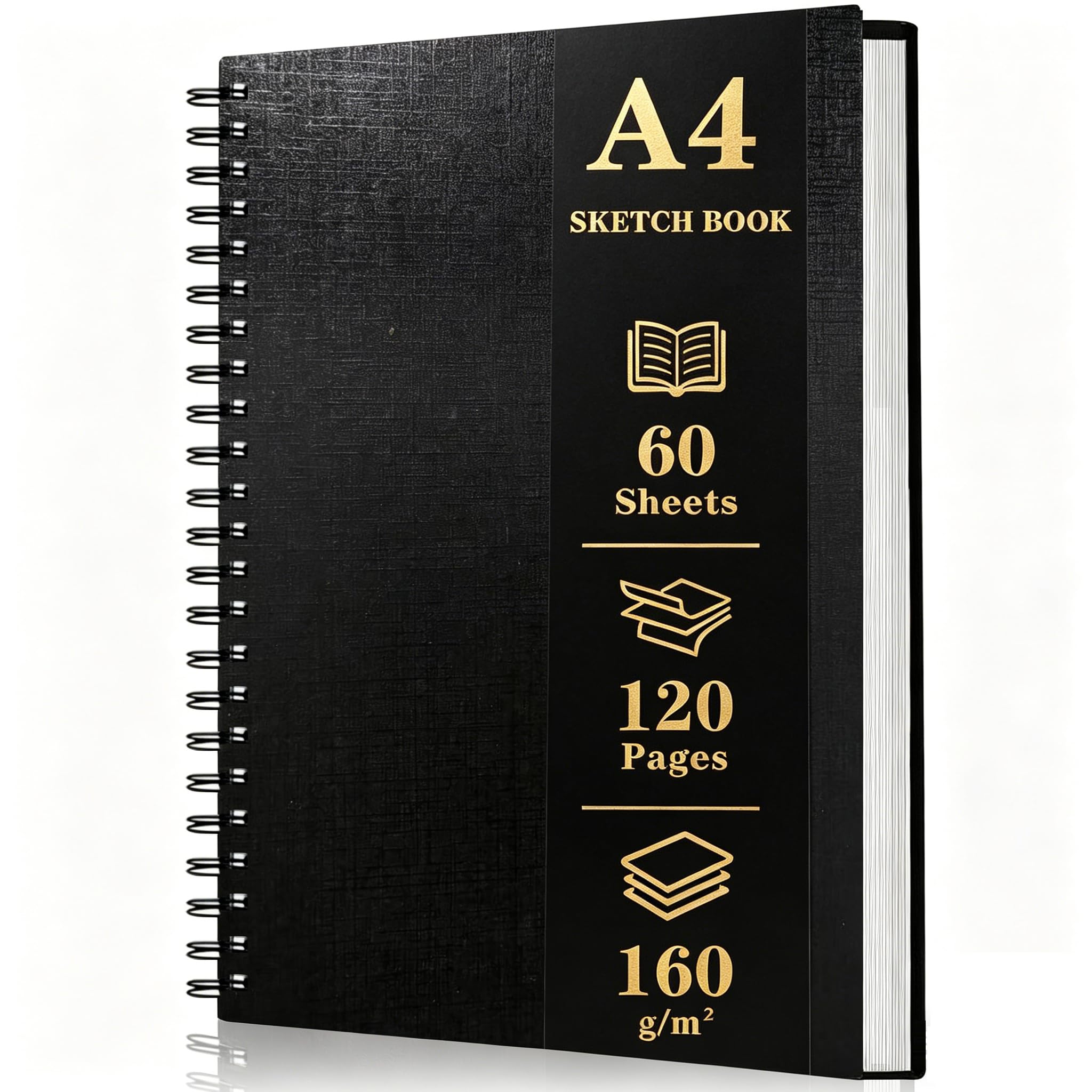 Liyerfer 60 Sheets / 120 Pages Sketch Book A4, Hardcover A4 Sketchbook 160GSM, Spiral Bound Sketch Pad, Drawing Book for Sketching, Drawing, Pencil & Charcoal