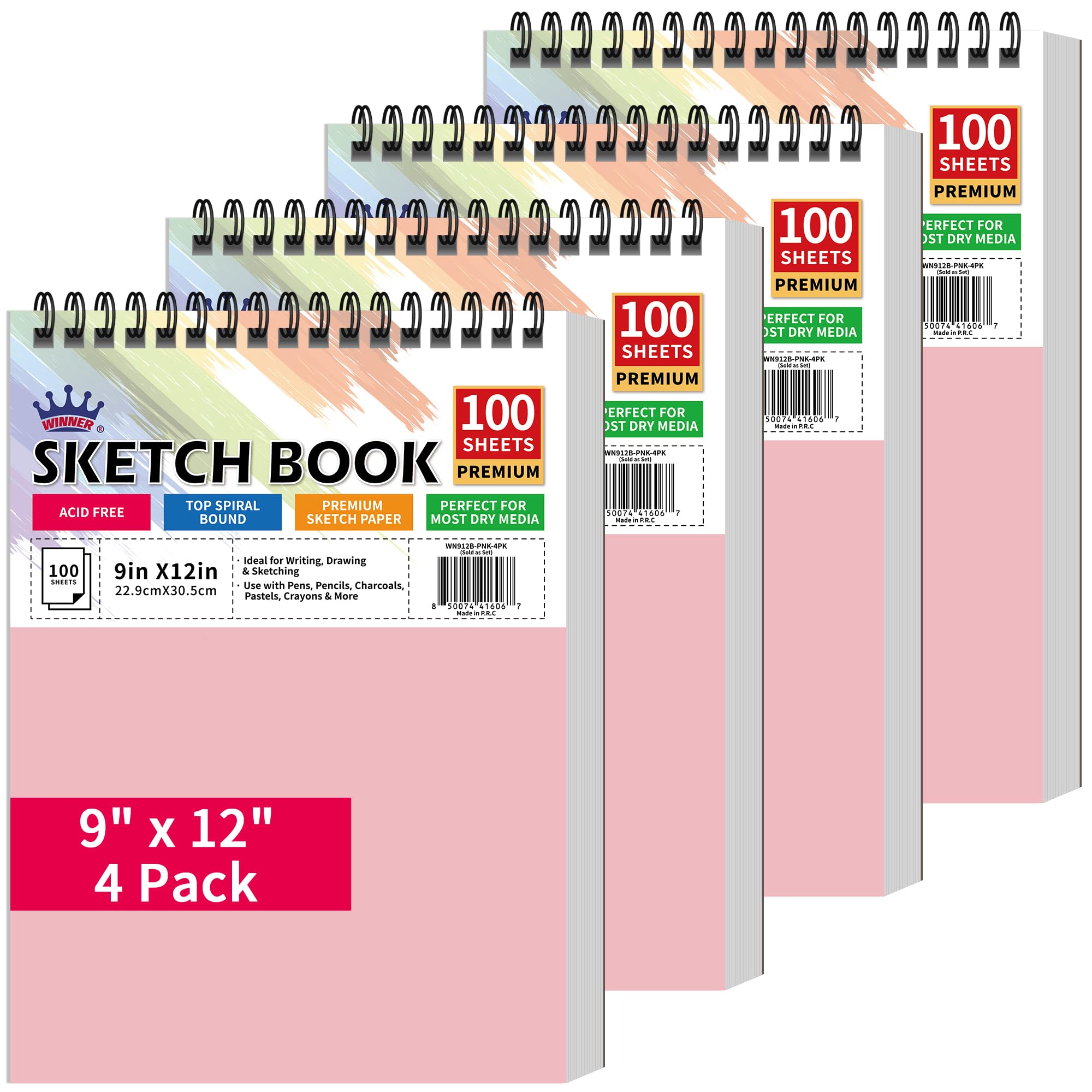 WINNER Blocco da disegno da 22,9 x 30,5 cm, confezione da 400 fogli, rilegato a spirale, 30,8 kg/100 g/m², bianco senza acidi, per schizzi, disegno, scrittura, blocco per schizzi, per bambini, adulti