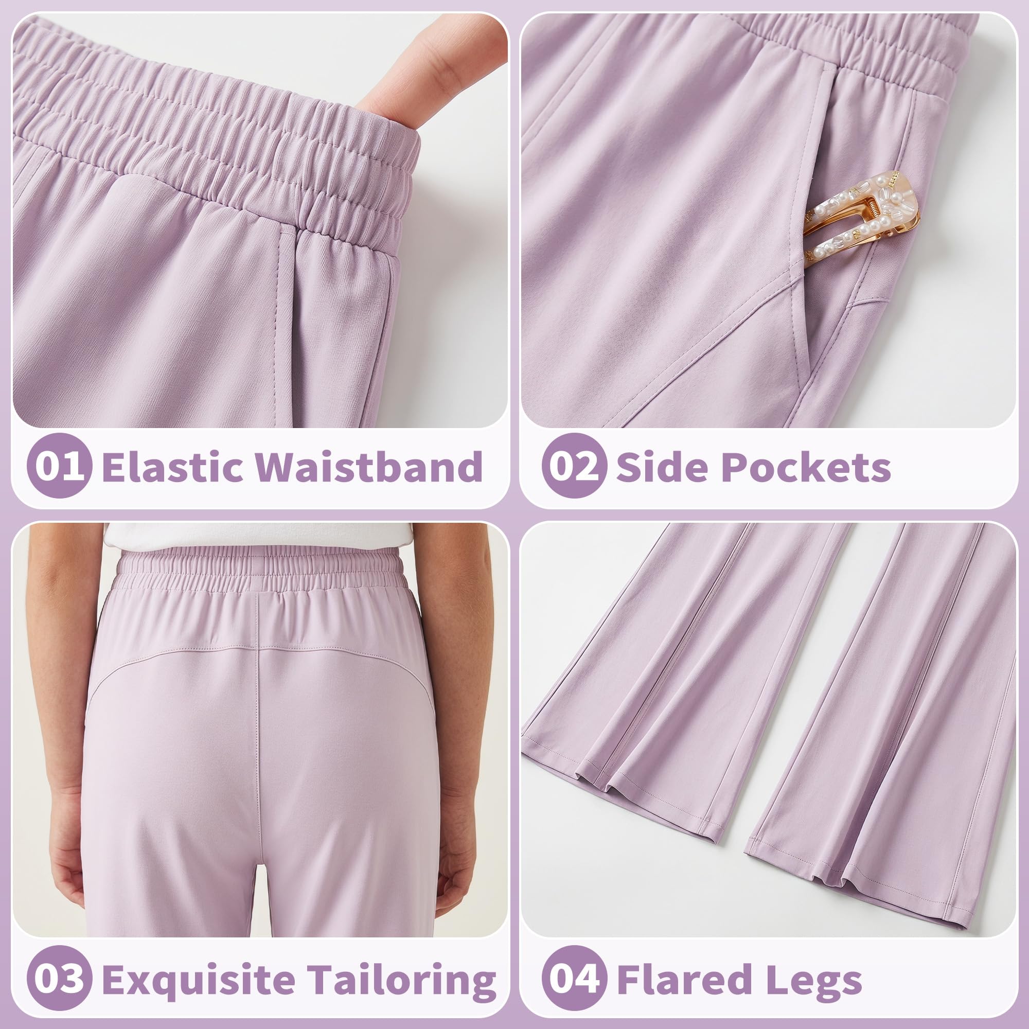 Pantaloni Sportivi Svasati Ragazze UPF 50+ Pantalone 5-15 Anni | Seta di Ghiaccio, Pantalone Jogging, Vita Alta con Tasche, Traspirante, Elastici Estate Pantaloni, Bootcut Casual Scuola
