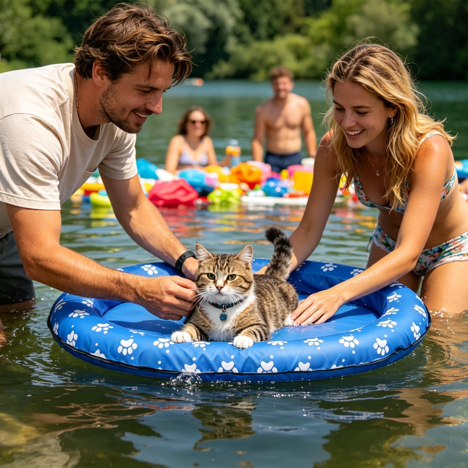 Aufblasbares Hundefloß 90x65x12cm PVC Aufblasbares Schwimmbecken mit Stabiler Stützstruktur, Wasserablauf-Löchern Und Tragbarem Design, für Hunde Und Katzen, Pool, See, Strande