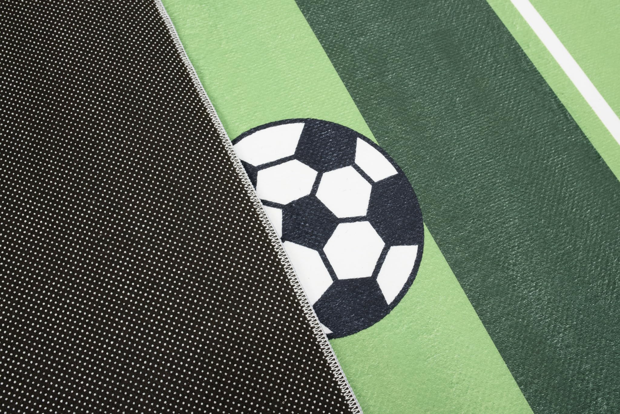 TAPISO Flannel Tapis Chambre Enfant Bébé Fille Garçon Antidérapant Lavable Vert Blanc Noir Tapis de Jeux Terrain de Football Poils Ras Oeko-TEX Résistant 200 x 300 cm