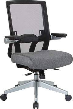Space Seating 867 Series Adjustable Managers Chair with Breathable Mesh Back, Lumbar Support and Padded Flip Arms, Charcoal Fabric Seat with Silver Nylon Base