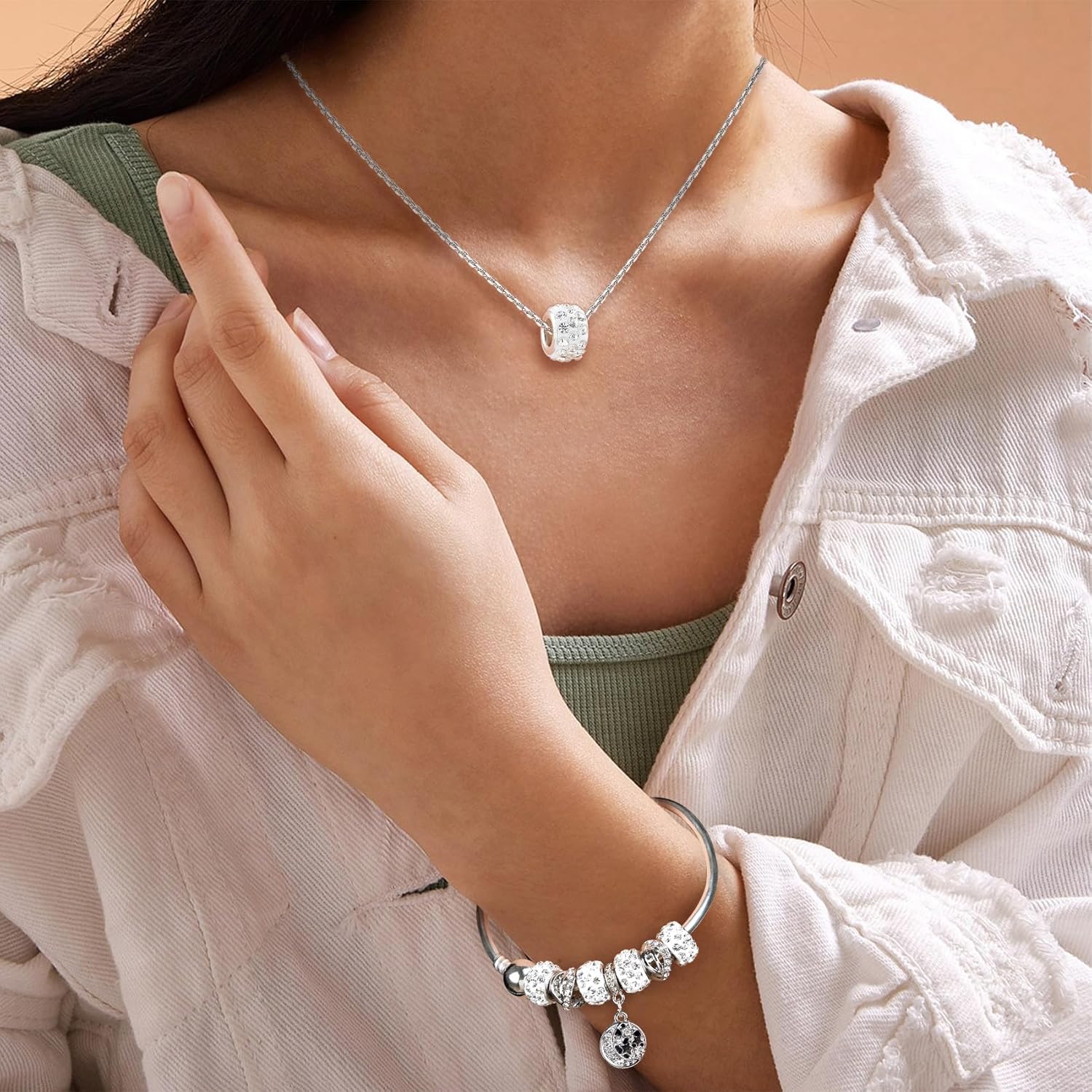 50PCS Large Hole Beads, Rhinestone European Spacer Beads, White Hair Beads Beads for Women, Jewelry Craft DIY Making Supplies (12 mm) - Image 6