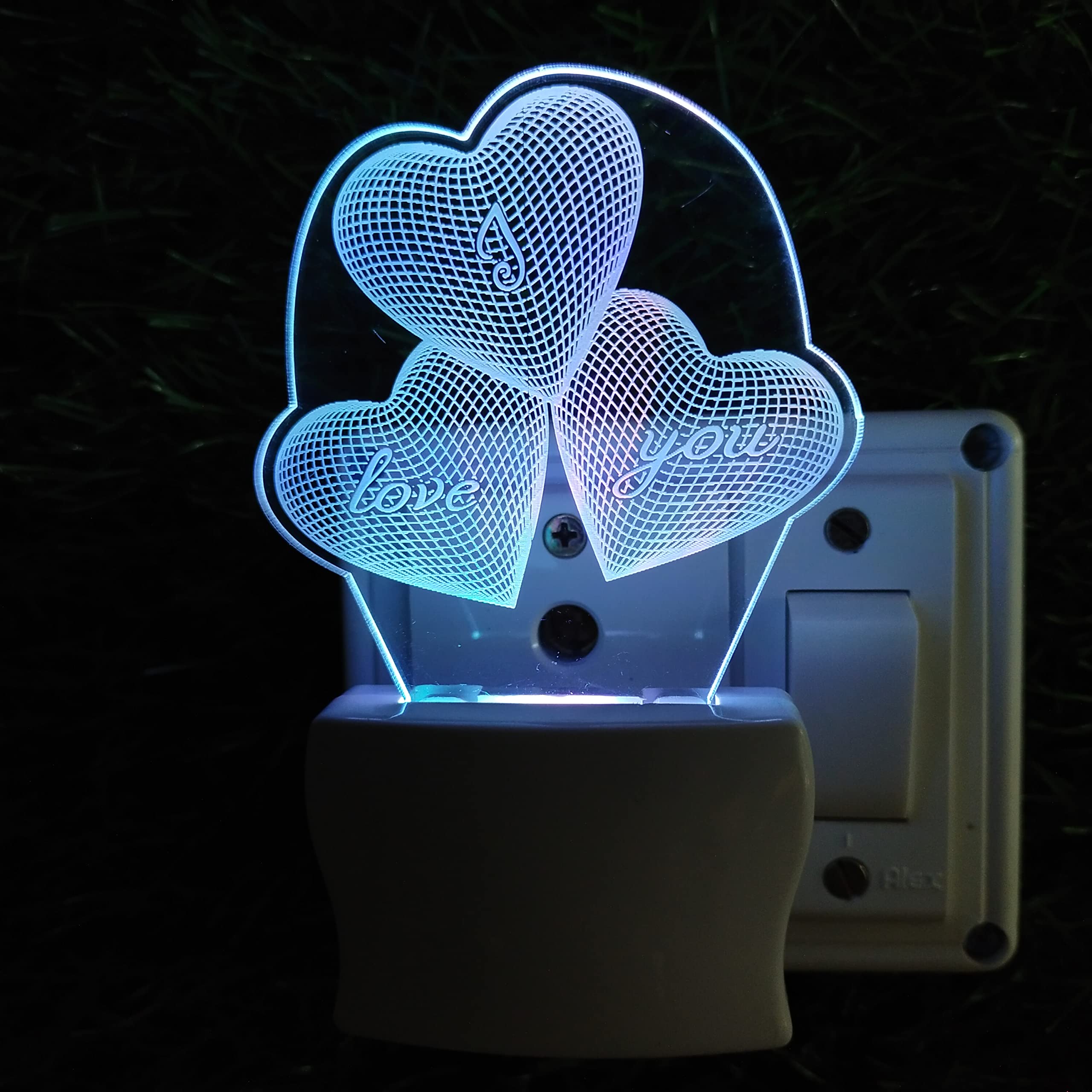 Talgo I LOVE YOU WITH HEART 3D Optical Illusion Acrylic Night Lamp, 7 Colors RGB Auto Colour Changing LED Plug and Play Night Light, Office Light, Best for Gift - Pack of 1 (SD014,Multicolour, 3 Inch)