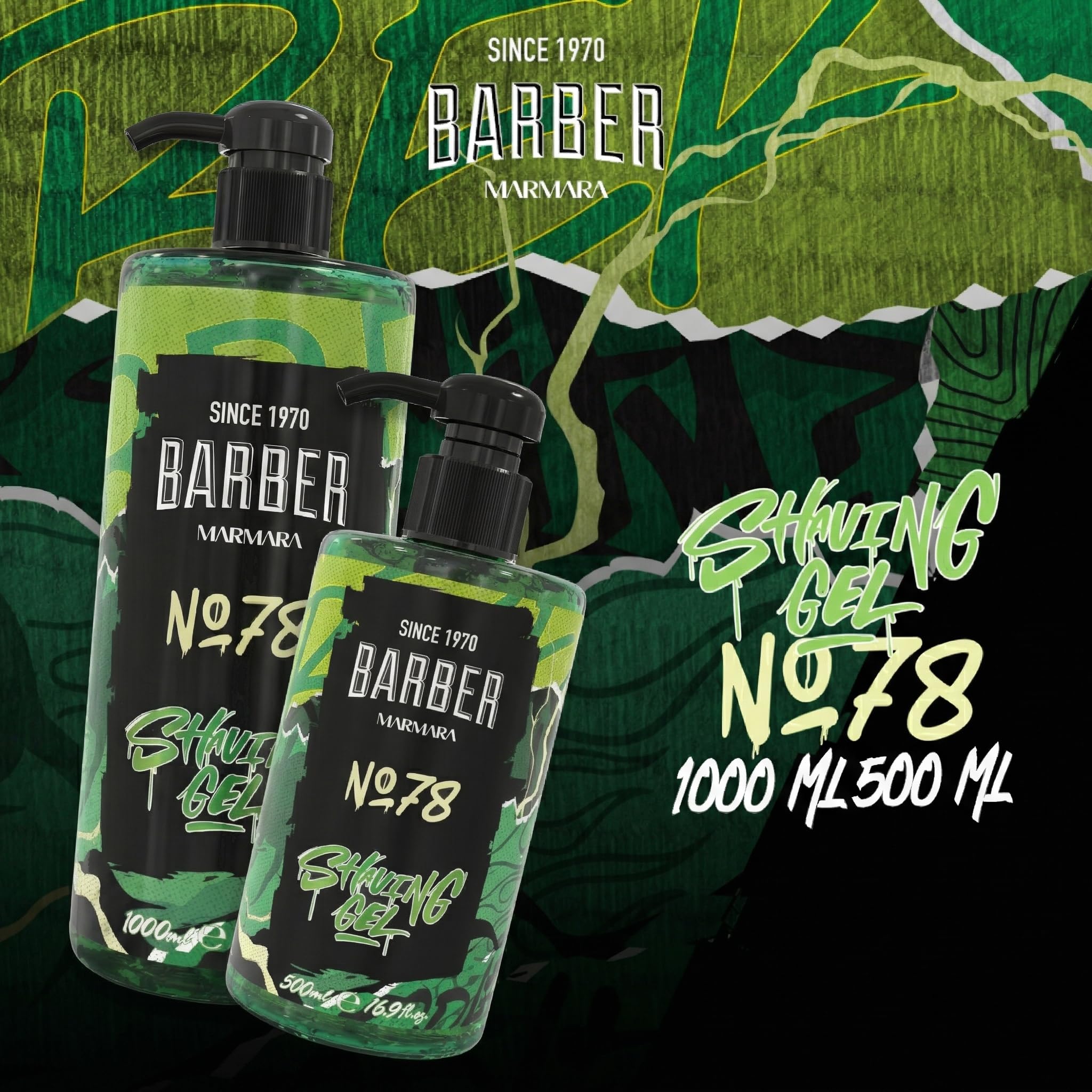 Barber Marmara No.78 Transparent Non-Foaming Shave Gel with Pump 1L | Professional Turkish Barber Quality for Precision Shaving. Ideal for Beard Contours, Neckline and Close Shaves.