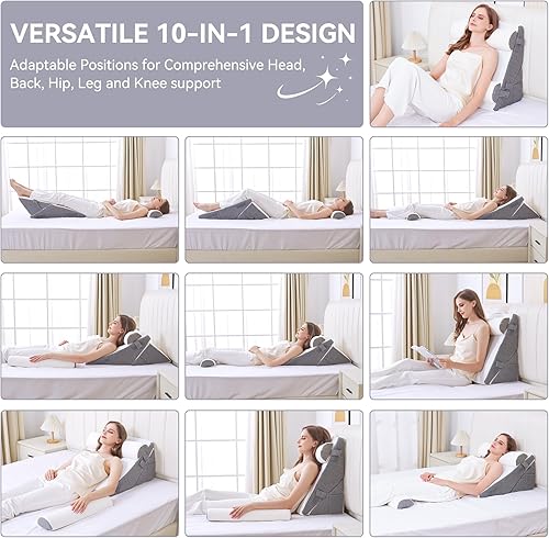Miniatura 2 de Almohada de cuña para dormir, 4 almohadas de cama para dormir de lado, almohada corporal de 29 pulgadas de largo x 22 pulgadas de alto con espuma