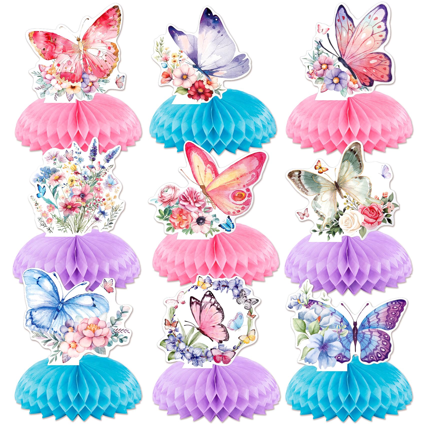 Butterfly Party Decorations Honeycomb Centerpieces, 9Pcs Butterflies Honeycomb Table Centerpieces Set, 3D Honeycombs Table Centerpiece for Baby Shower Butterfly Spring Birthday Party Decor Supplies