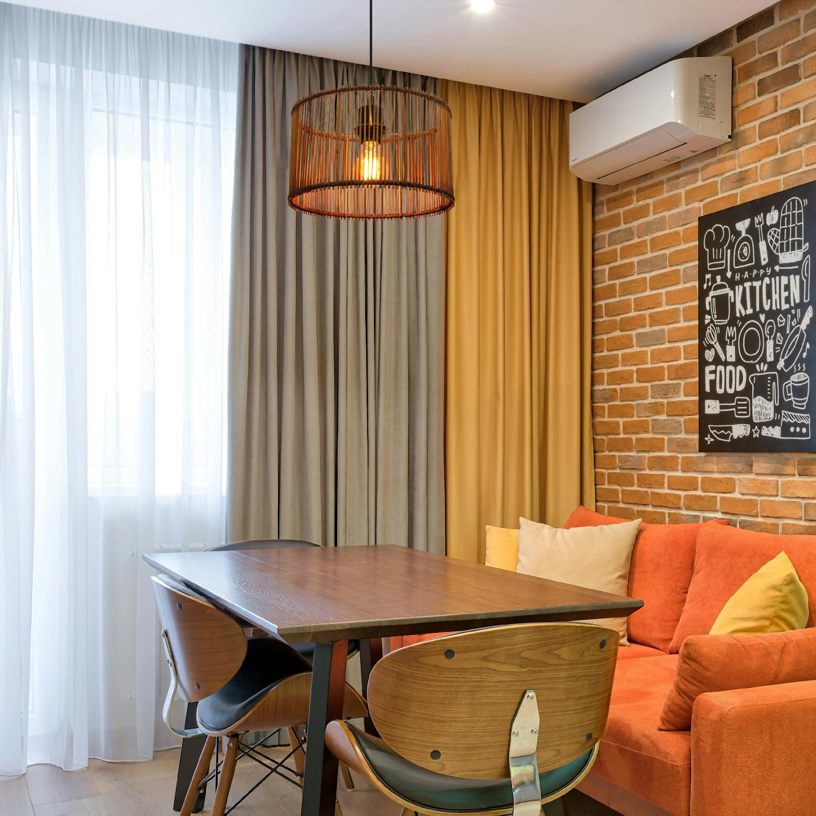 Eusamxon Modern Industrial Metal/Rattan Ceiling Light Shad Easy Fit Pendant Lamp Shade for Living Room Kitchen - Image 2