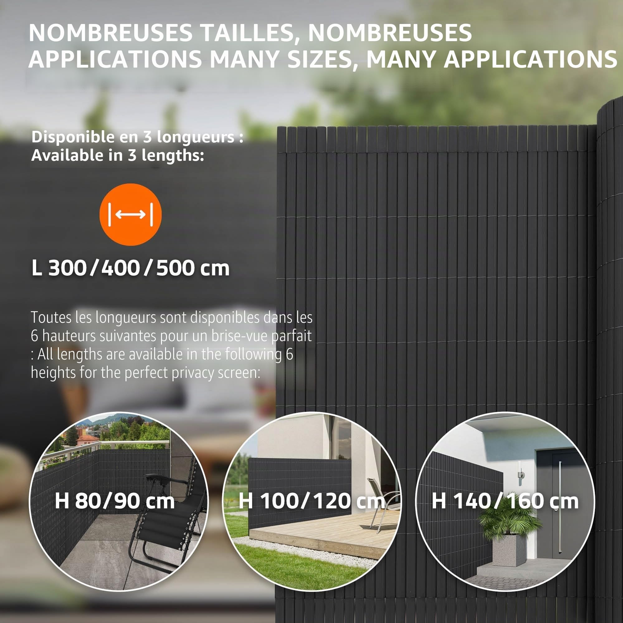 ECD Germany Canisse en PVC, 140x1000 cm (2X 5m), Anthracite, Brise Vue Natte pour Jardin Balcon, Clôture de Protection Visuelle, Résistant aux UV, Renforcement à 3 Poids, Lamelles Opaques Hydrofuges