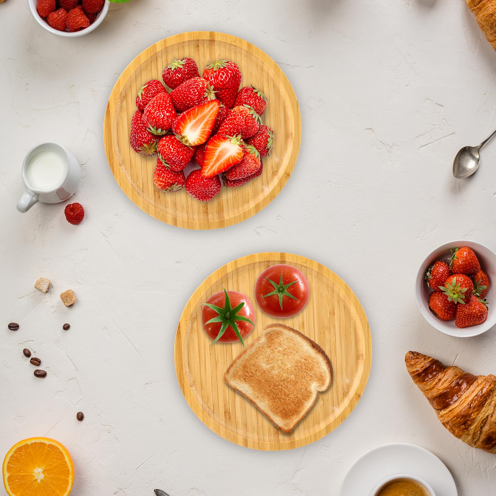 4 Pièces Plateau En Bambou Plateaux Ovales En Bois Plateau De Service Plateau Dessous Verre