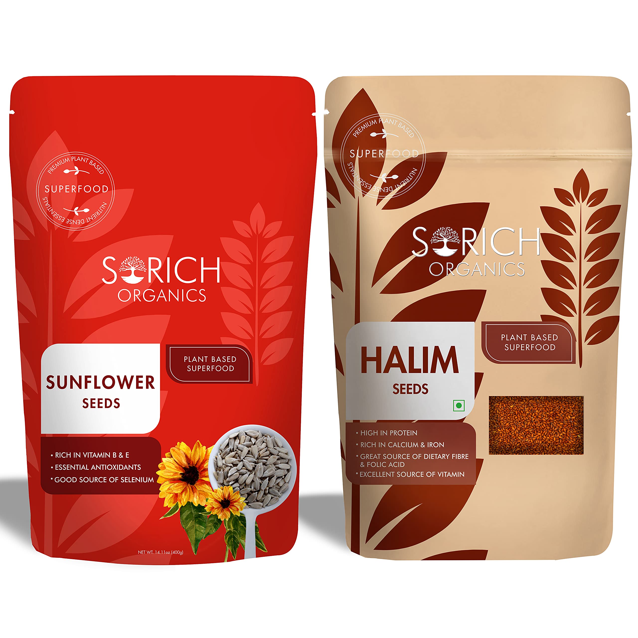 Sorich Organics Sunflower Seed 400gm Halim Seeds 400gm | Sunflower Seed for Eating | Halim Seeds for Eating | Aliv | Morning Breakfast Healthy Snacks (Pack of 2, 800gm)