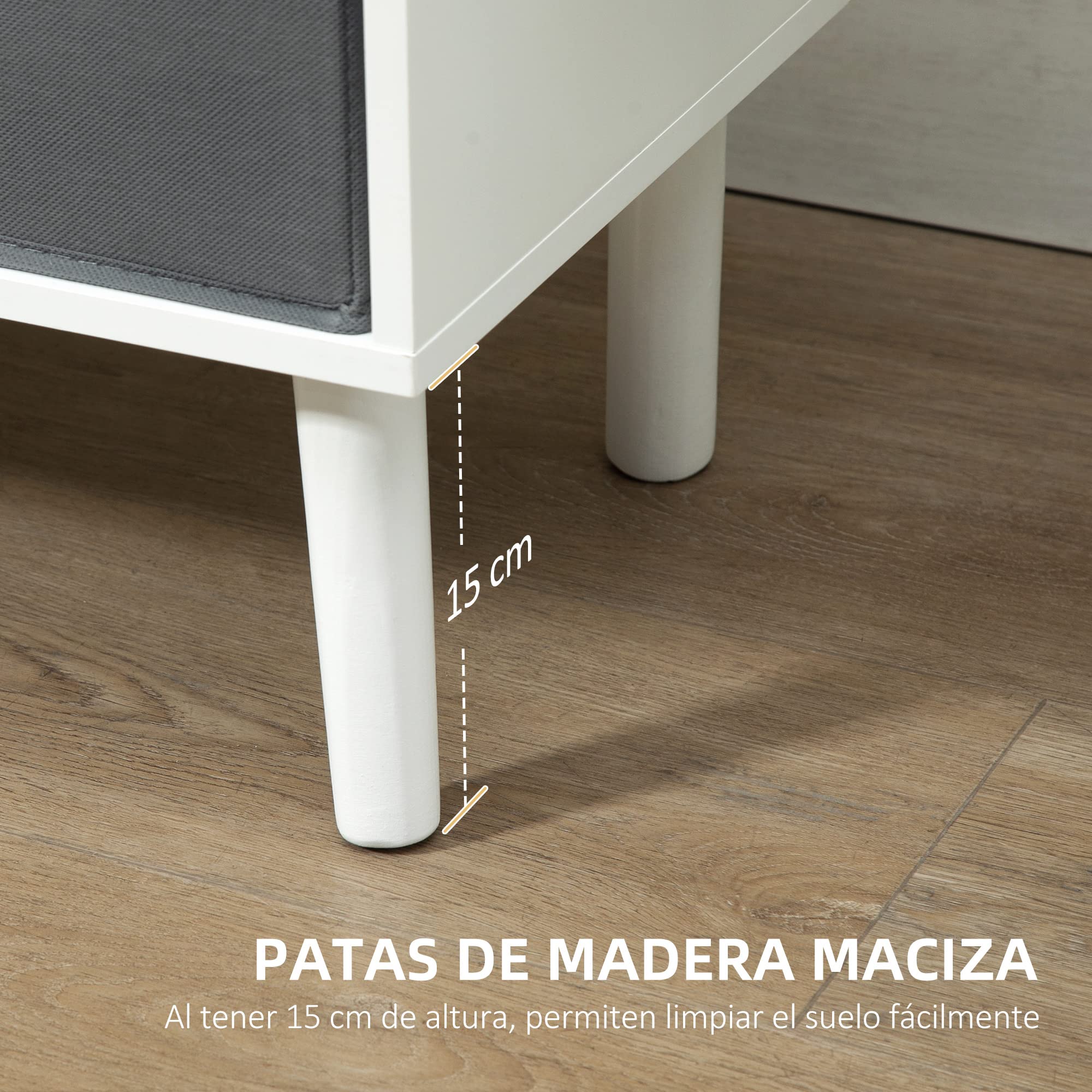 HOMCOM Mueble de TV, Mesa de TV con 2 Cajones de Tela, 2 Estantes Abiertos, Orificios para Cables, para Televisores hasta 50 Pulgadas, Largo de 110 cm, para Salón, Dormitorio, Blanco y Gris