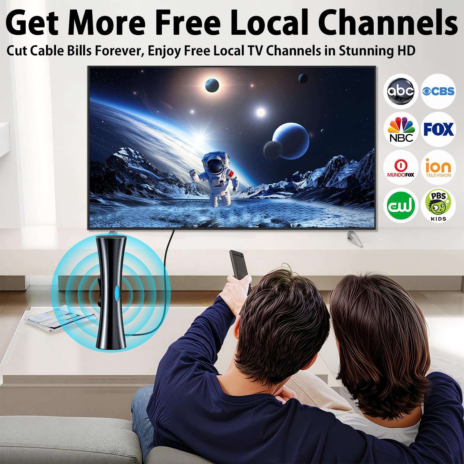 Antena de TV para canales locales, antena de TV HD 2026 para Smart TV interior con amplificado, soporta antena 4K 1080p para interior/exterior, antena digital, cable coaxial de fácil configuración