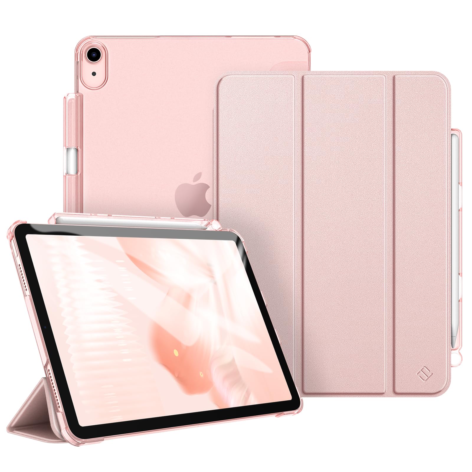 Fintie Hülle für iPad Air 11 Zoll M4/M3/M2, iPad Air 5./4. Gen 10,9 Zoll | ultradünne leichte Schutzhülle mit Stifthalter, transparenter Rückseite Case Cover, Auto Schlaf/Wach Funktion, Roségold