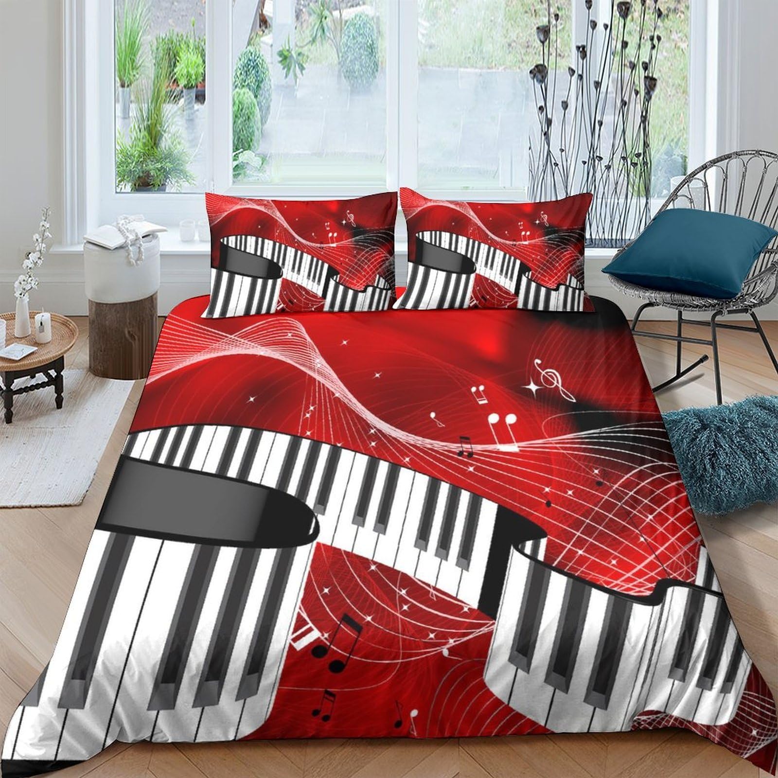 Ctjqhvkz Style-8 3D Printed Red Piano Keys Fitted Sheet Microfiber Artistic Music Bed Cover For Bedroom Dorm Mattress Protection Decor Single（135X200cm）