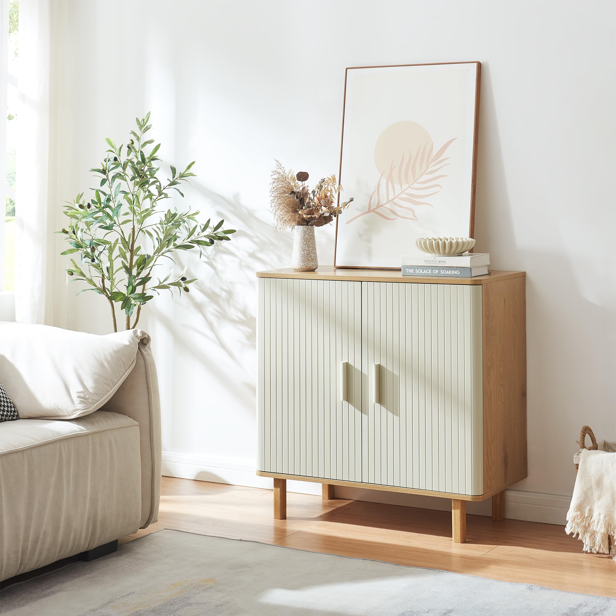 [en.casa] Credenza a 2 Ante per Sala da Pranzo Mobile Contenitore Comò con Ripiano Madia Armadio Buffet per Soggiorno Cucina 80 x 80 x 40 cm - Effetto Rovere/Avena Oatmeal