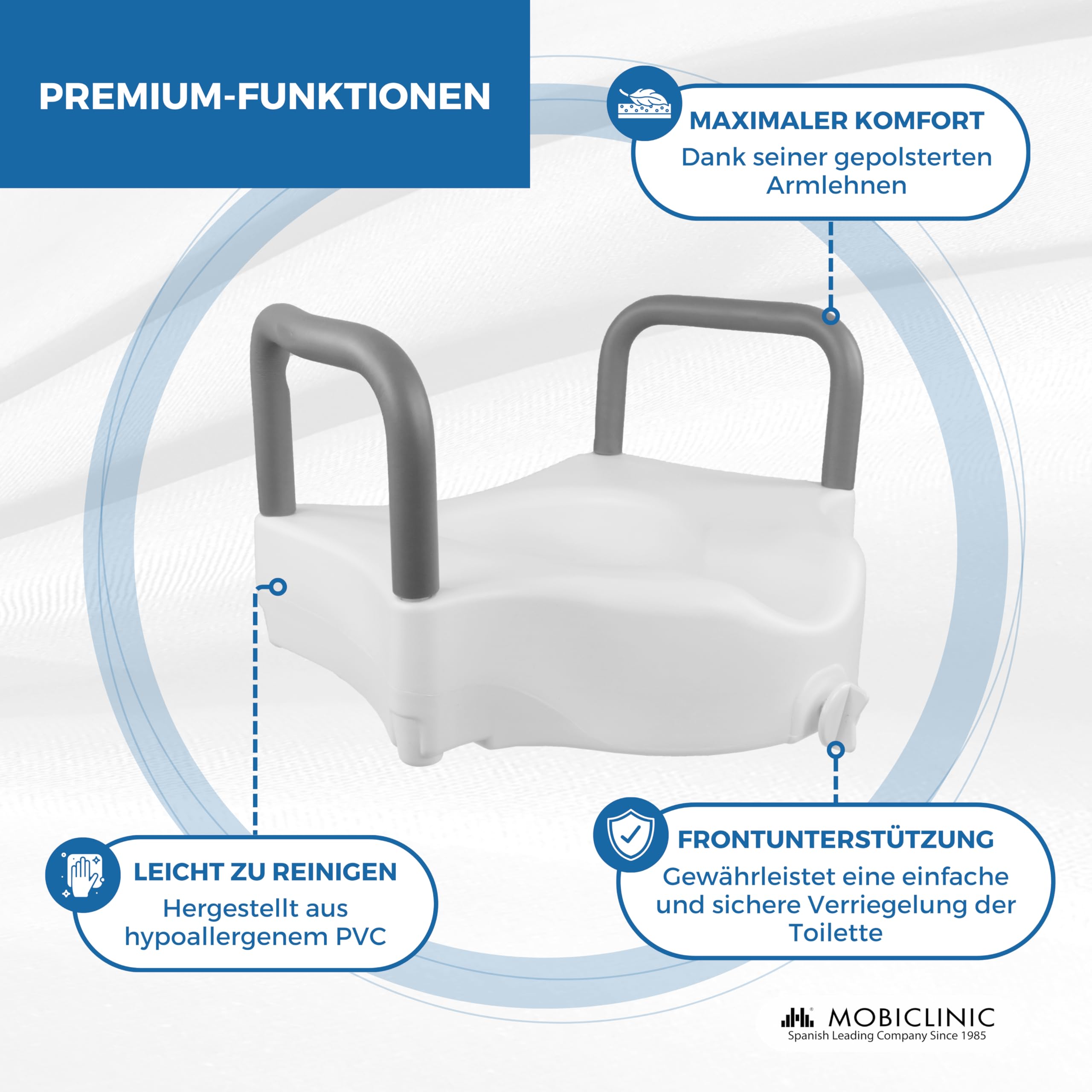 Mobiclinic®, Toilettensitzerhöhung mit armlehnen, Cibeles, Europäische marke, Wc sitzerhöhung, Toilettenaufsatz für senioren, Toilettenhilfen, Weiß, 10 cm