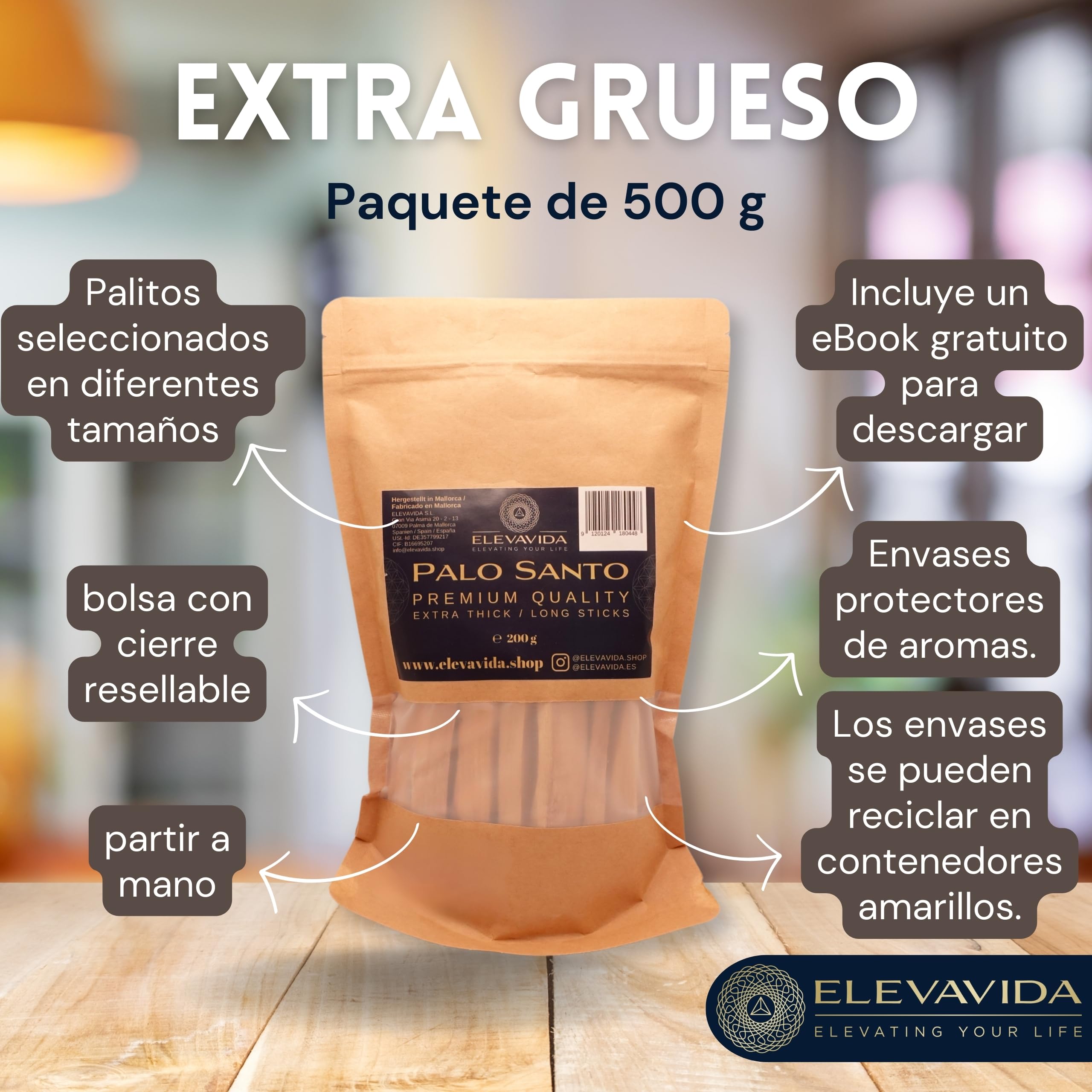 Palo Santo 500 g de Madera de Incienso de Perú - aromático, fragante, recolectado de Forma sostenible - Palo Santo para Quemar partidas a Mano - Bursera graveoles - Madera Sagrada