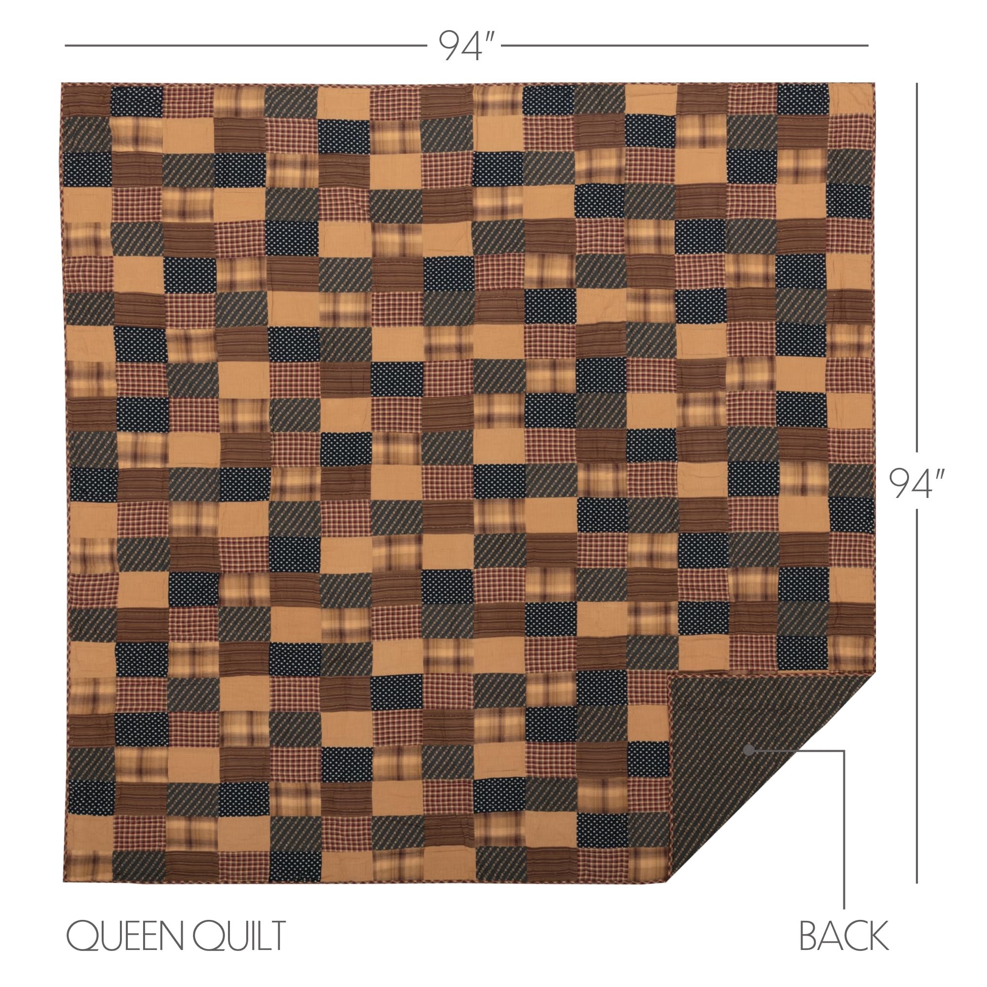 VHC Brands Patriotic Patch Pre-Washed Bedroom Decor, Queen Quilt, Red, 94Wx94L