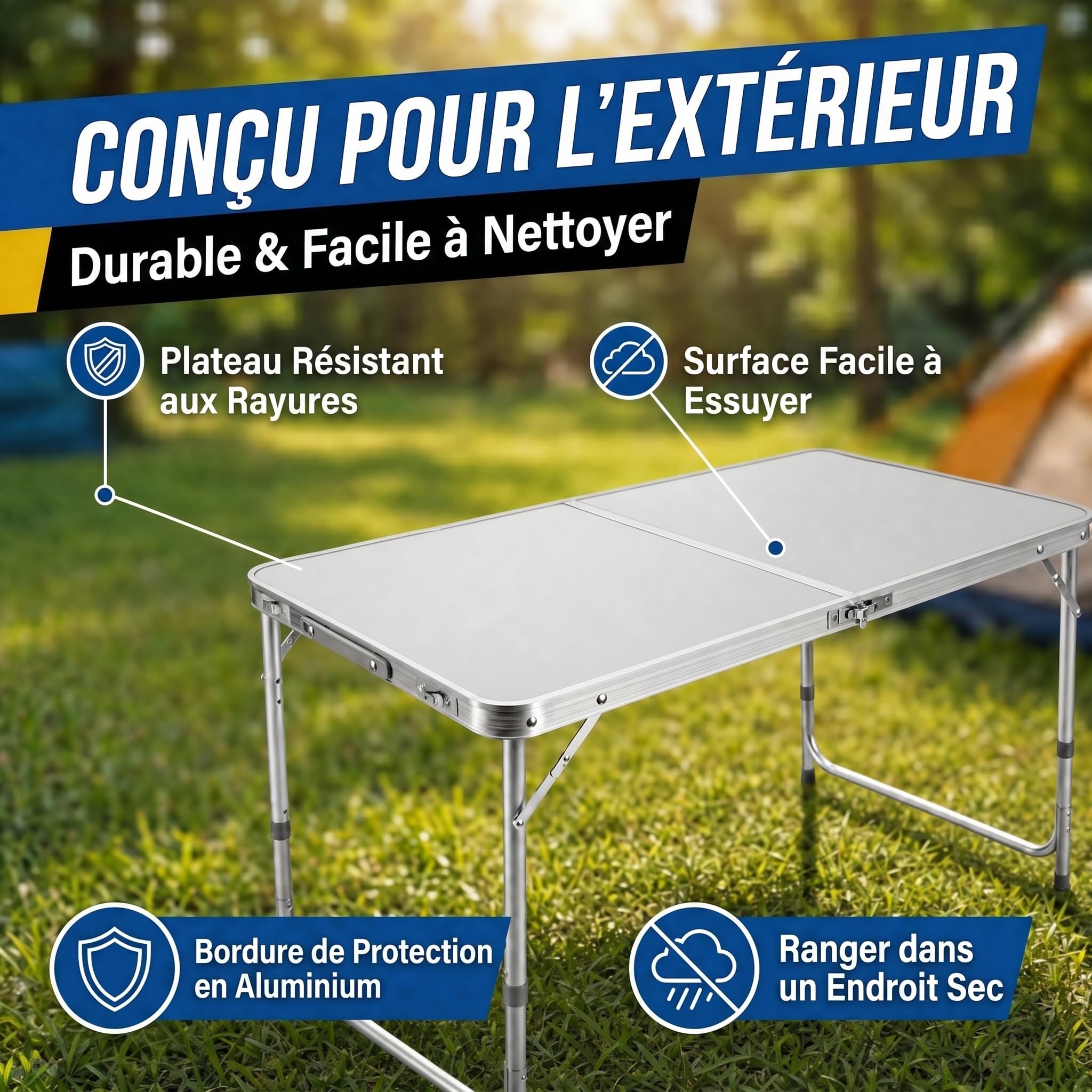 Table Pliante multifonctionnelle Table de Camping Table Pliante Table de marché Table à tapisser réglable en Hauteur Table d'appoint pour Camping dans Le Jardin pour Festivals, marchés et Plus (Blanc