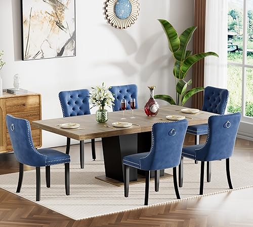 Miniatura 25 de HomVent Juego de mesa de comedor expandible para 6 personas, juego de mesa de comedor extensible de 63 a 79 pulgadas con sillas de terciopelo con