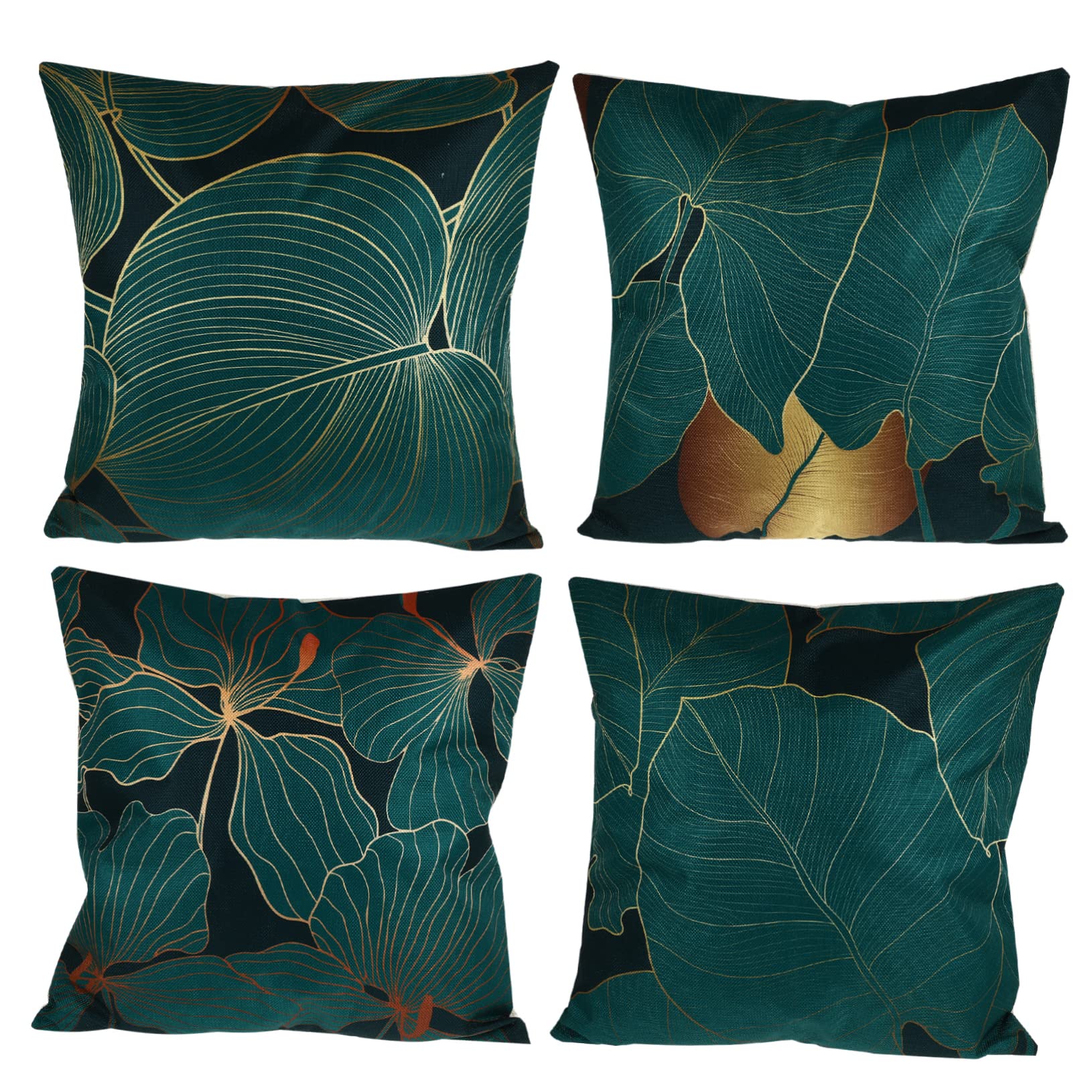 Cabilock Federe Cuscini Decorativi Foglia Verde in Lino 4 Pezzi | Divano e Auto, Coperture Comode, Stile Casual Chic, Formato Coordinato per Interni Salotto