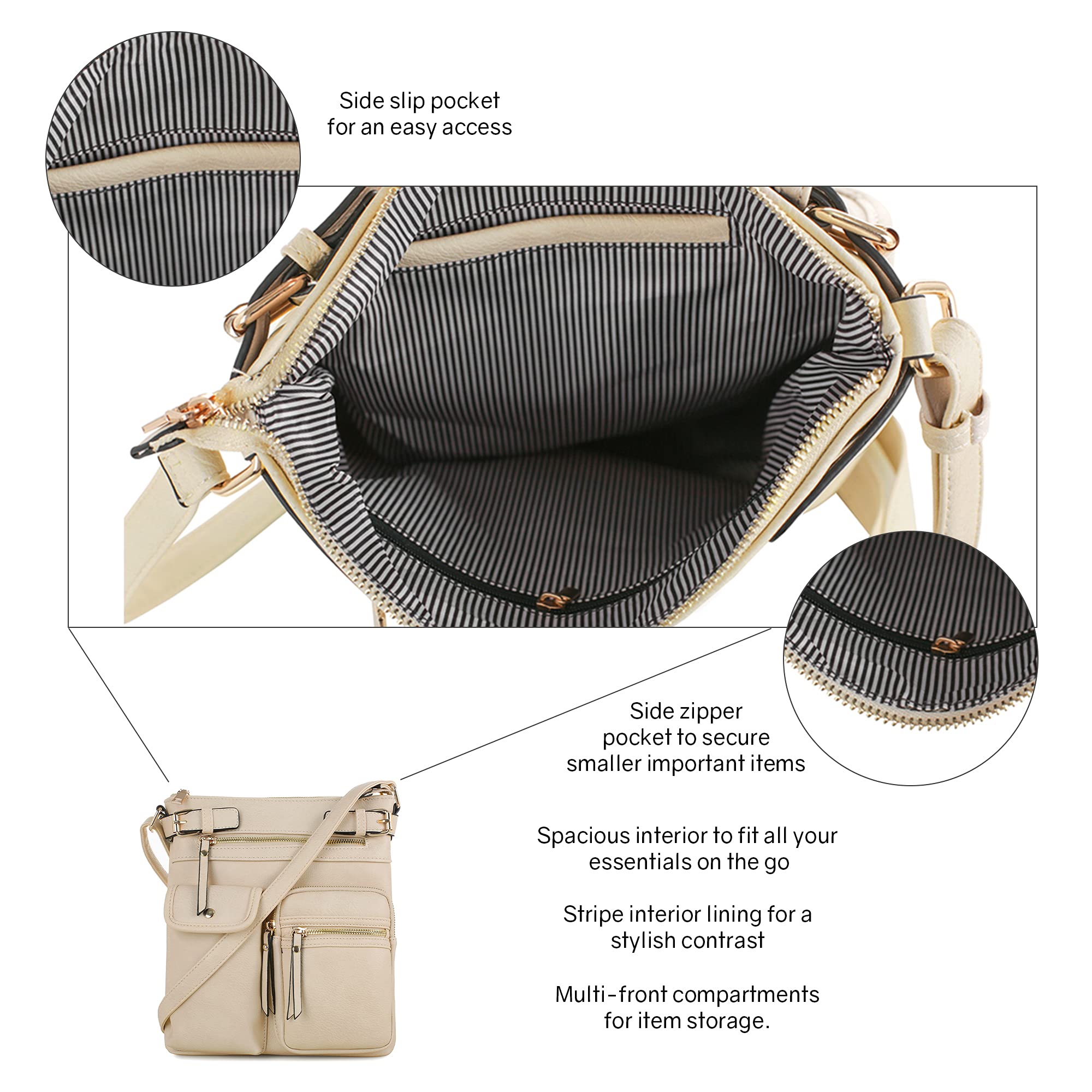 SG SUGU Katie - Bolso bandolera ligero mediano con múltiples bolsillos para mujer