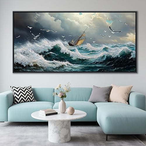 YDYSUNE Arte de pared del océano, pintura en lienzo retro, diseño de velero, decoración de pared, obra de arte con textura, pintura náutica de