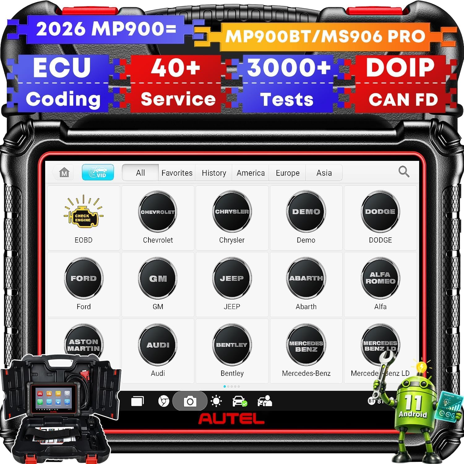 Autel MaxiPRO MP900 Diagnosis, Codificación ECU como MP900BT MS906 Pro | 3K+ Pruebas Activas, 40+ Servicios, CAN FD & DOIP, Impresión WiFi, 2026 Más Reciente MP900E MP900E Kit MK900 MX900 MK808S