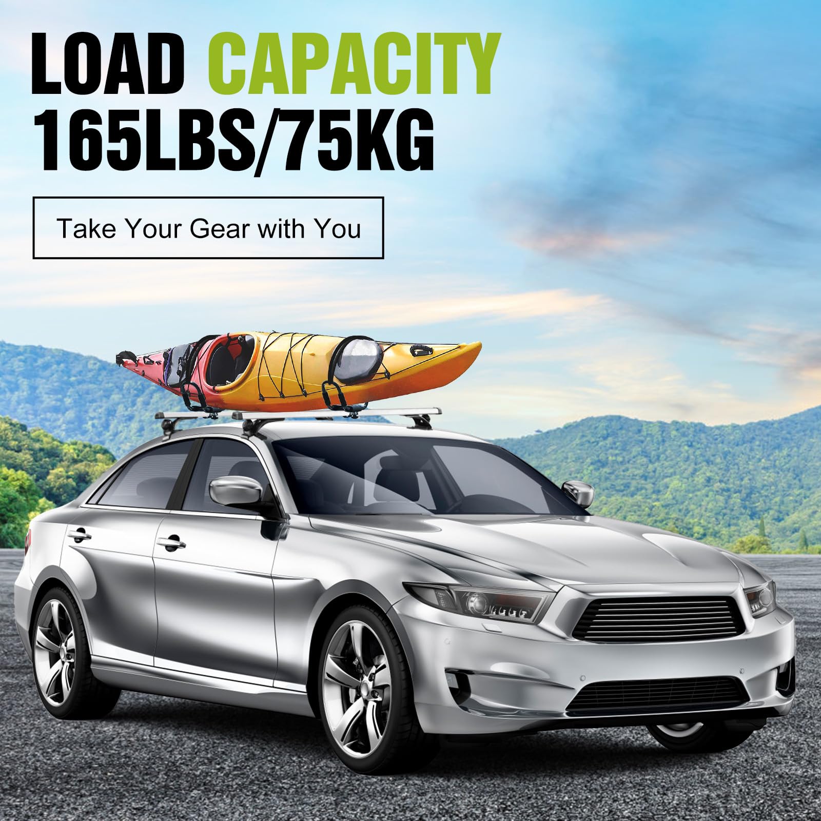 Universal Car Roof Rack 42.91in-44.88in, Heavy-Duty Aluminum Adjustable Roof Rack Cross Bars for Kayak, Bike, Luggage, Roof Rails with Theft Lock for Bare Roof Cars, 165lbs Load Capacity (47.24")