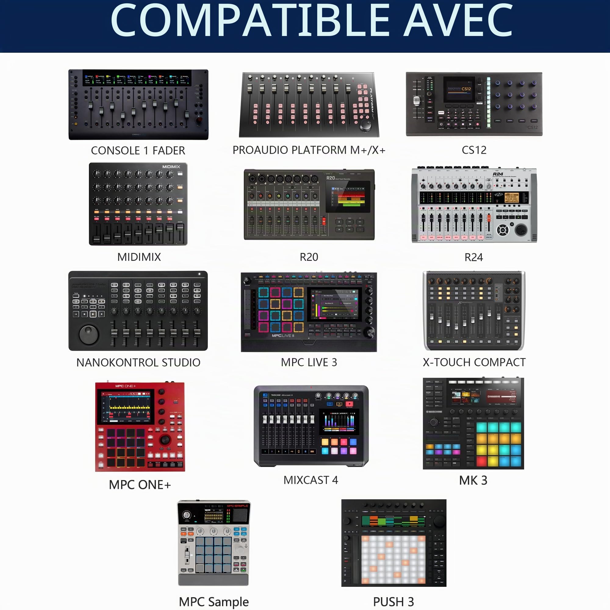 Musiin Support pliable pour contrôleur de batterie compatible avec NI Maschine MK3, Ableton Push3, Akai MPC One+, MPC Live 3, Behringer Mixer, support pliable portable en aluminium solide