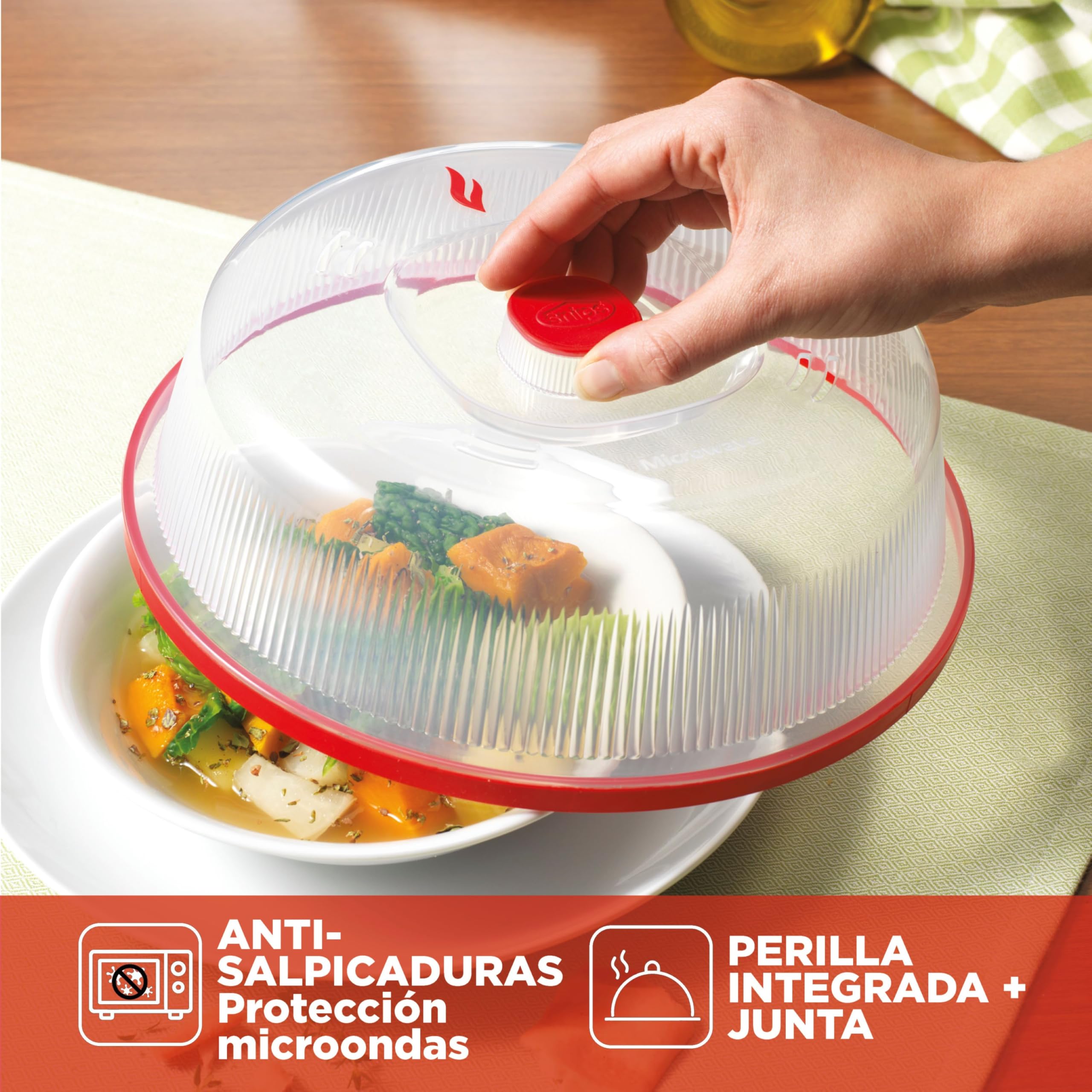 Snips, Campana, Tapadera 26,2 x 26,2 x 7,6 cm, Tapa de Microondas Color Rojo y Transparente, Made in Italy