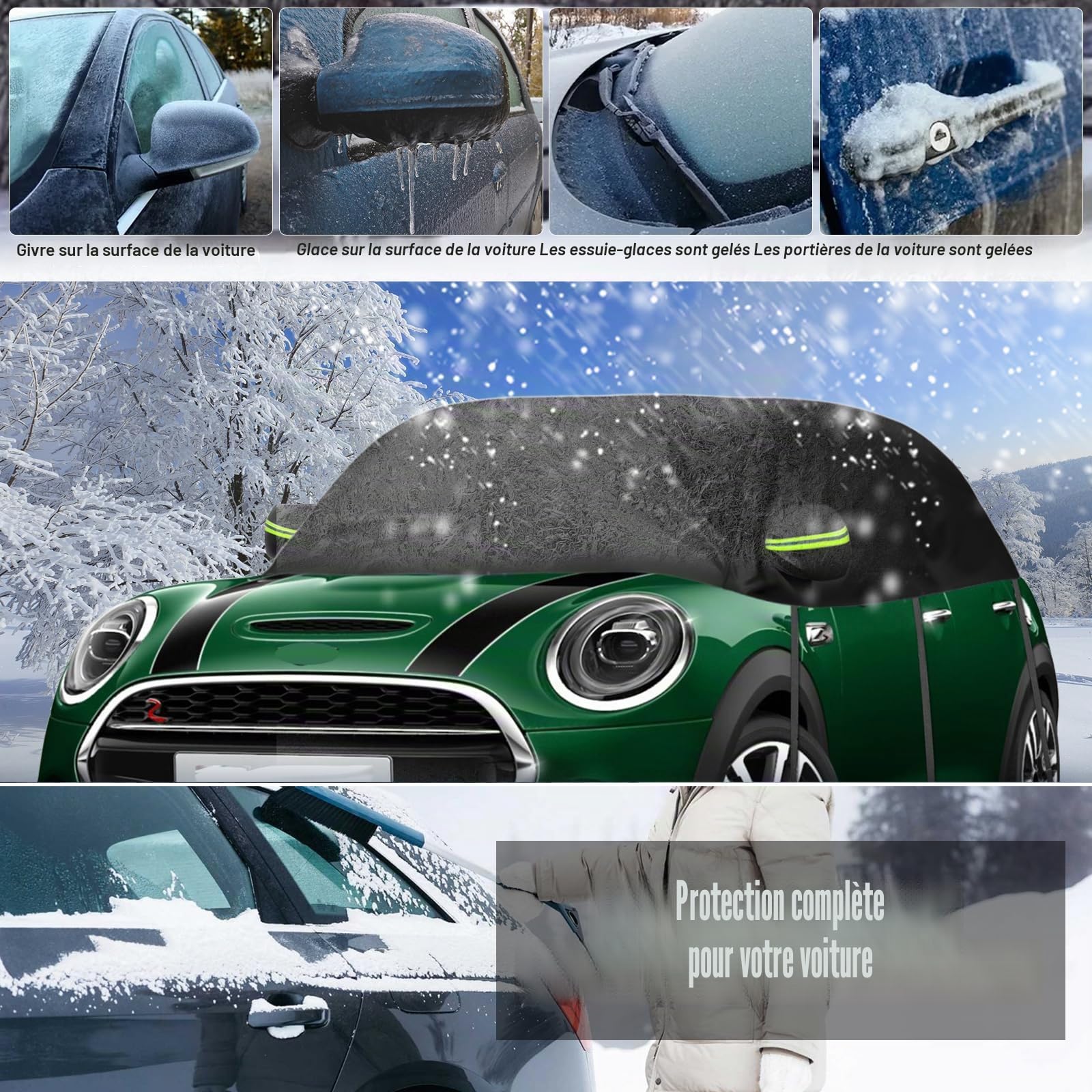Housse de Voiture Imperméable Remplacement pour Mini Cooper 3 Portes 2000-2025, Demi Housse de Voiture Résistante Aux UV, Anti-Poussière Demi Garage, pour Extérieur et Intérieur