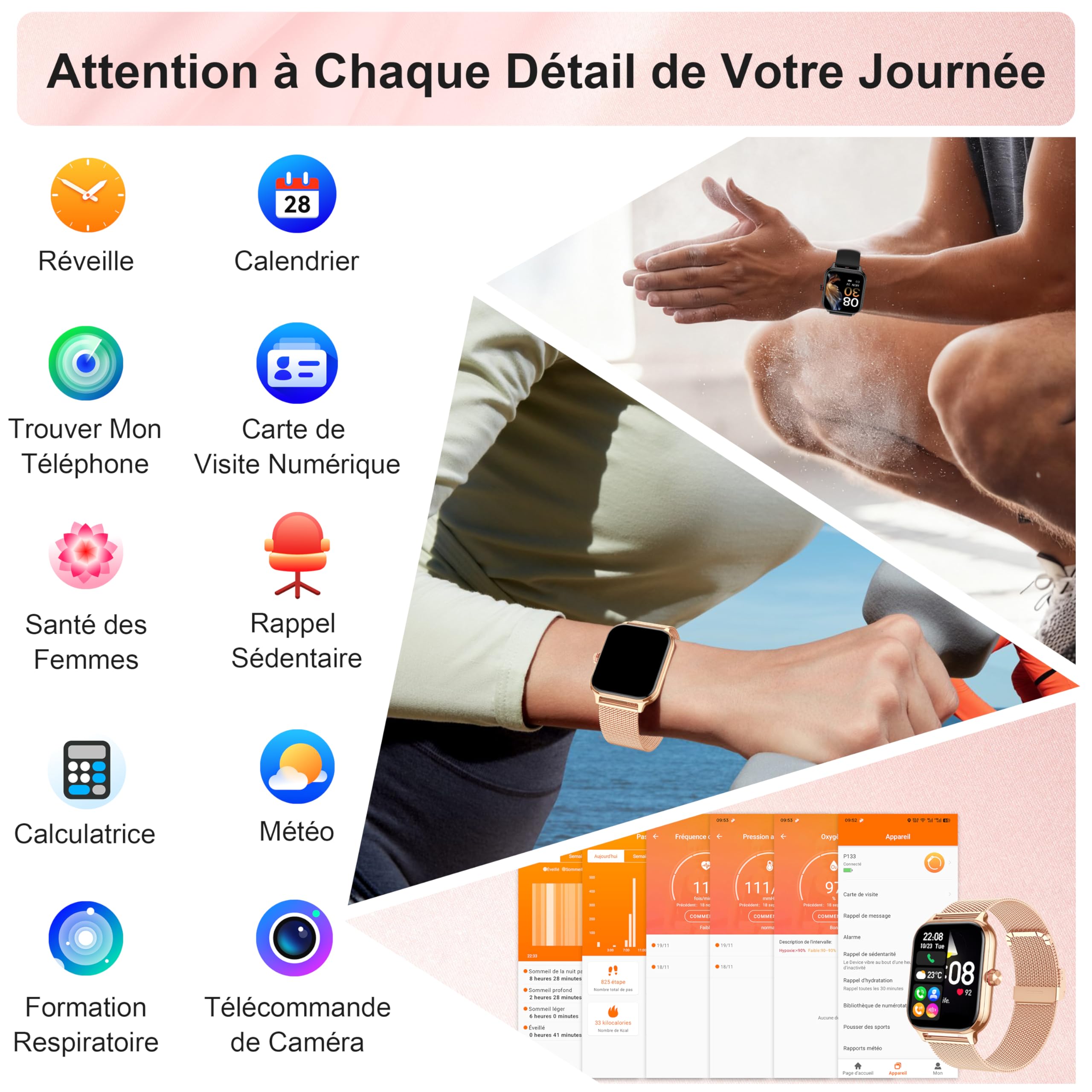 LODIMEKE Smartwatch Appel pour Apple Samsung Xiaomi & Android Phones, Montre Connectée Femme Homme Tension Artérielle Fréquence Cardiaque Sommeil, 1.96'' AI 100+ Sports, IP67 Podomètre Calculatrice