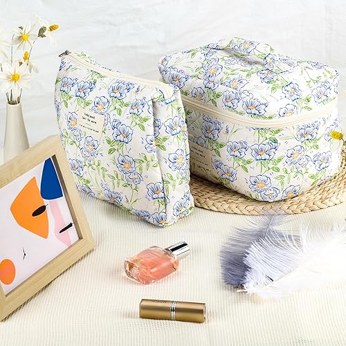 Miniatura 3 de Bolsa de maquillaje acolchada para mujer, diseño floral, extra grande, pequeña, bolsa de cosméticos de viaje, bolsa de maquillaje grande, bolsa de