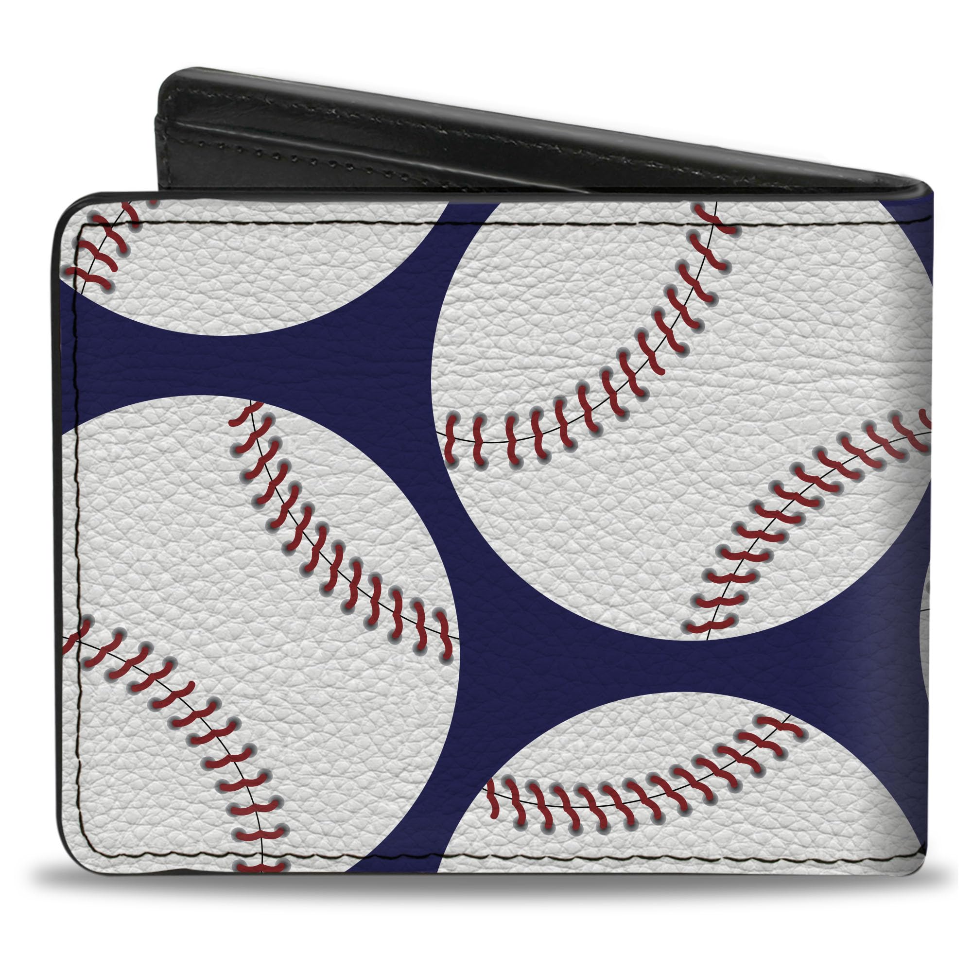 Buckle-Down Men's Wallet, Bifold, Baseballs Scattered Blue, Vegan Leather, 4.0