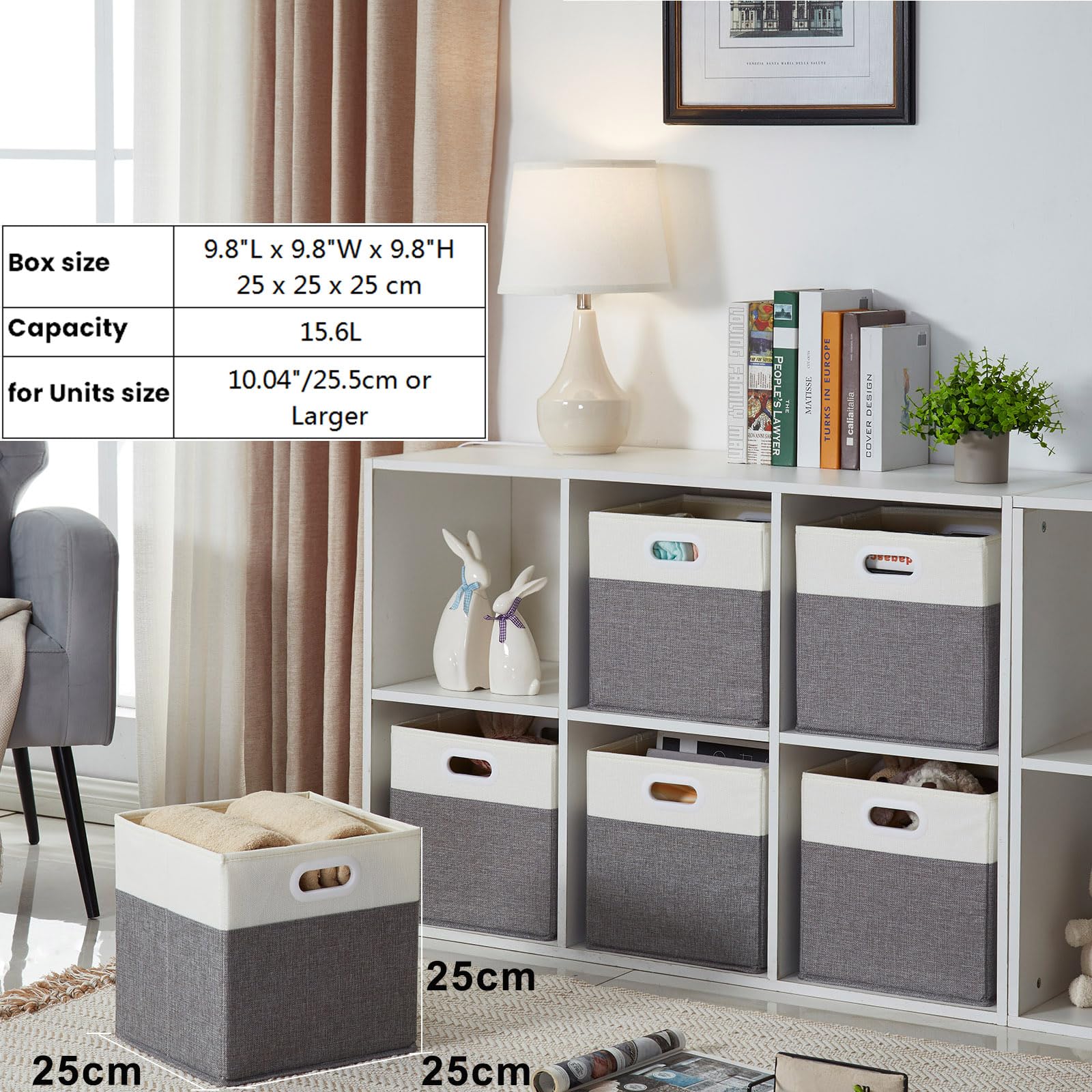 Mangata 3 Pudełka do Przechowywania 25 cm, Szaro-kremowy | 25 x 25 x 25 cm, 15,6 l. Składany organizer do szafy, regału Kallax, ubrań, zabawek i ręczników.