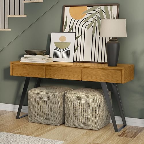Miniatura 102 de SIMPLIHOME Lowry - Mesa auxiliar cuadrada de madera de acacia maciza y metal, de 22 pulgadas de ancho, moderna, industrial en marrón envejecido café