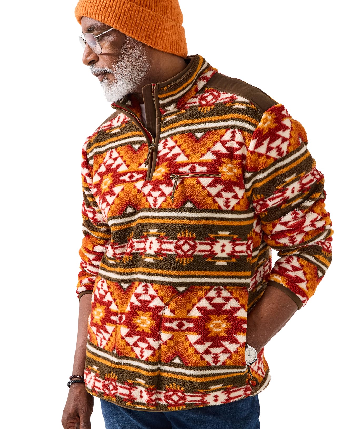 Joe Browns Men's Fleece Funnel Neck top Henley Shirt, Orange, XXL